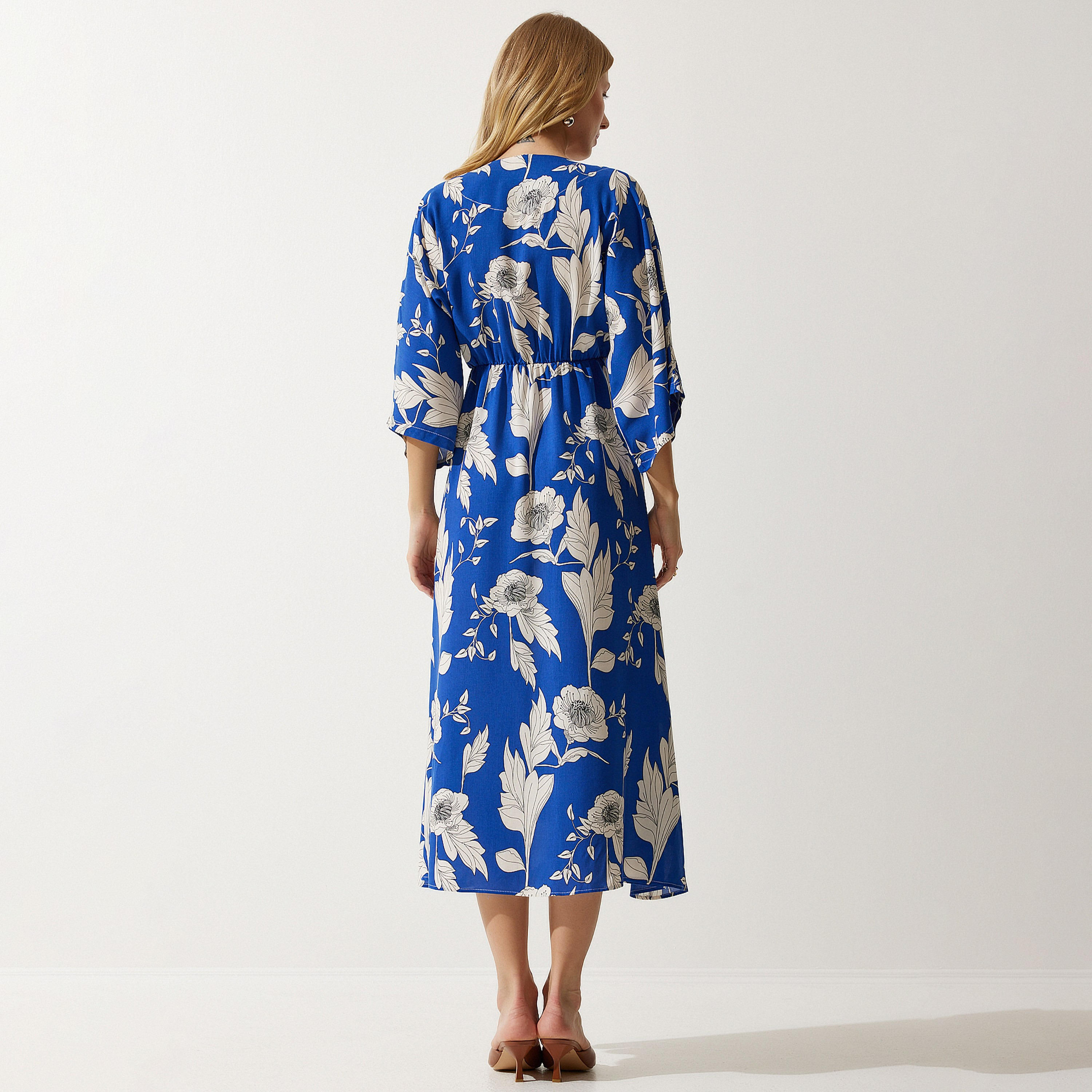 فستان نسائي ميدي أزرق مشقوق بطبعة زهرية من إسطنبول بطبعة زهرية لزجة وأكمام واسعة-women-clothing-dresses-image-3