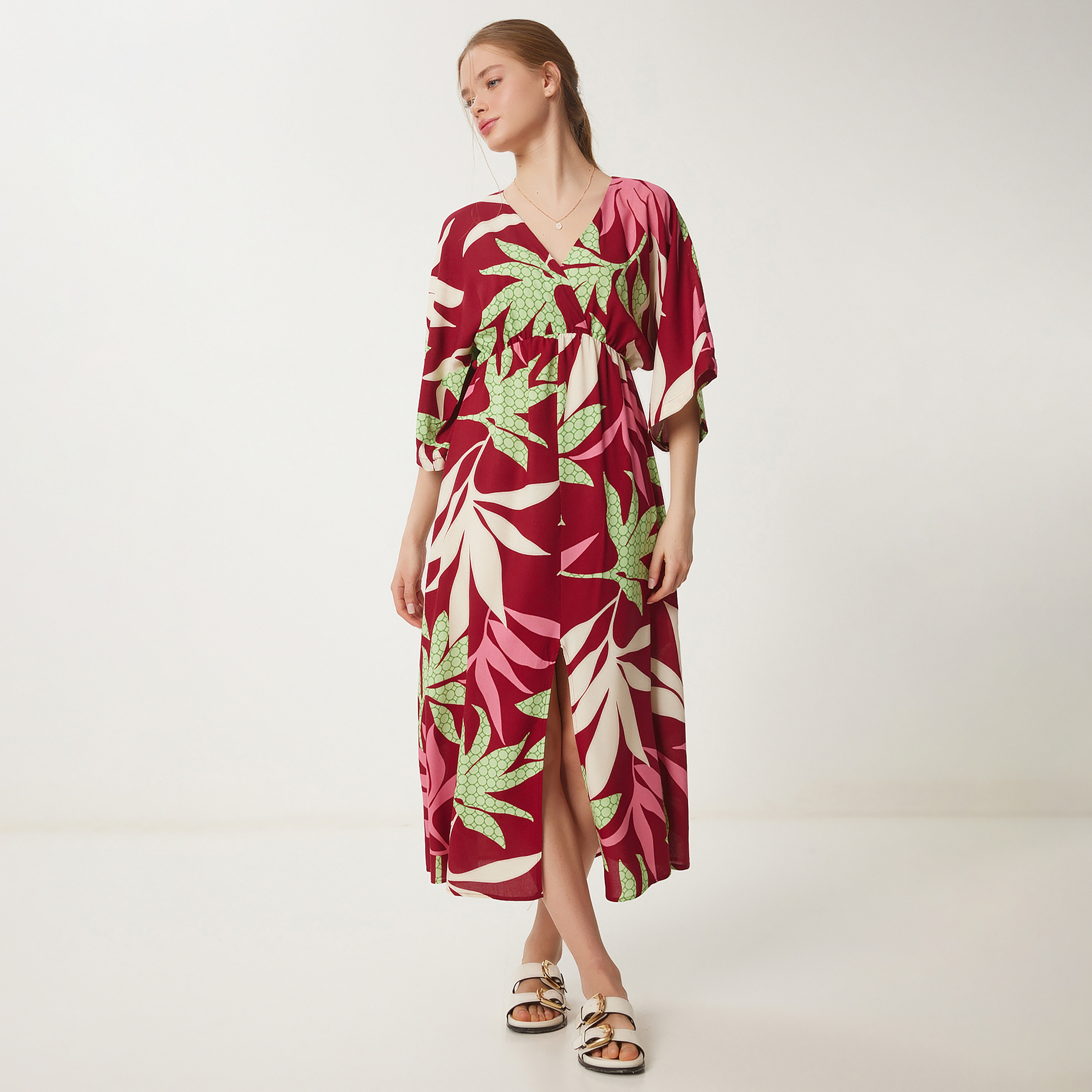فستان نسائي ميدي أزرق مشقوق بطبعة زهرية من إسطنبول بطبعة زهرية لزجة وأكمام واسعة-women-clothing-dresses-image-6