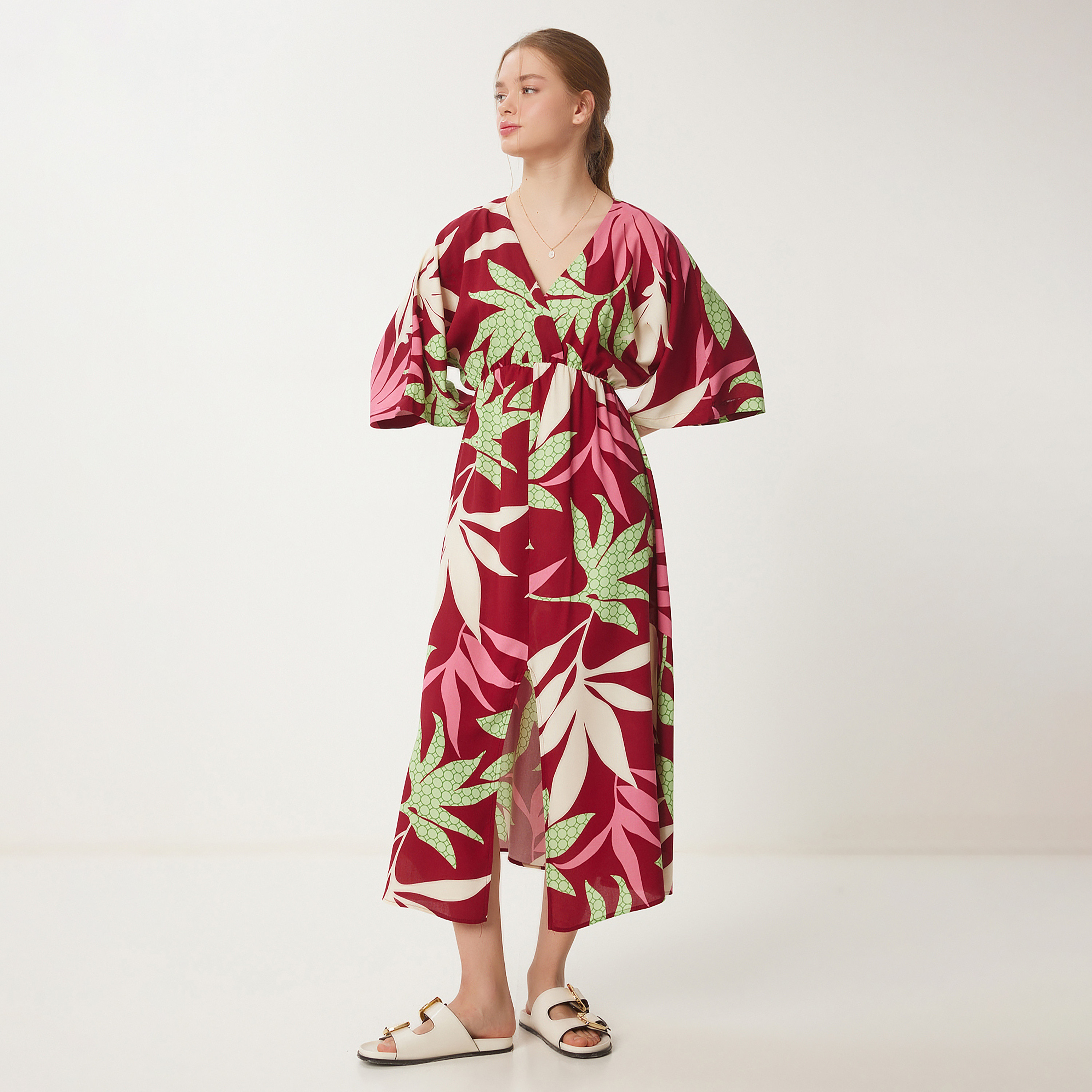 فستان نسائي ميدي أزرق مشقوق بطبعة زهرية من إسطنبول بطبعة زهرية لزجة وأكمام واسعة-women-clothing-dresses-image-7