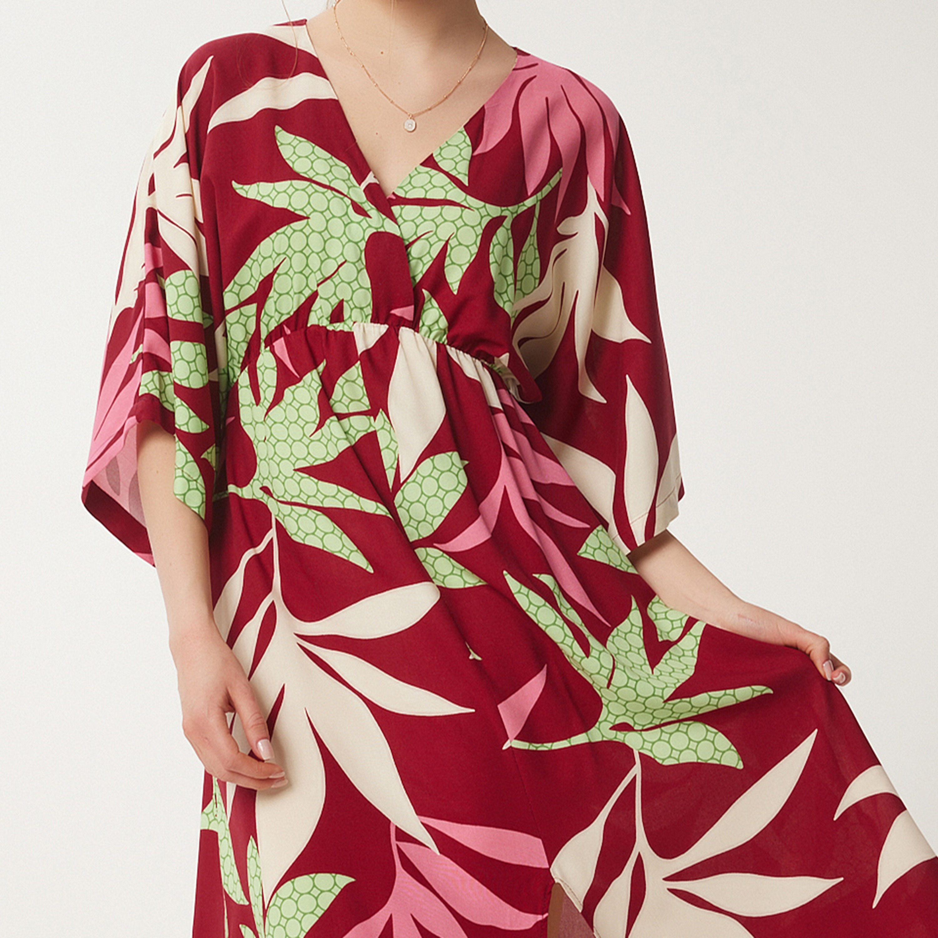 فستان نسائي ميدي أزرق مشقوق بطبعة زهرية من إسطنبول بطبعة زهرية لزجة وأكمام واسعة-women-clothing-dresses-image-9