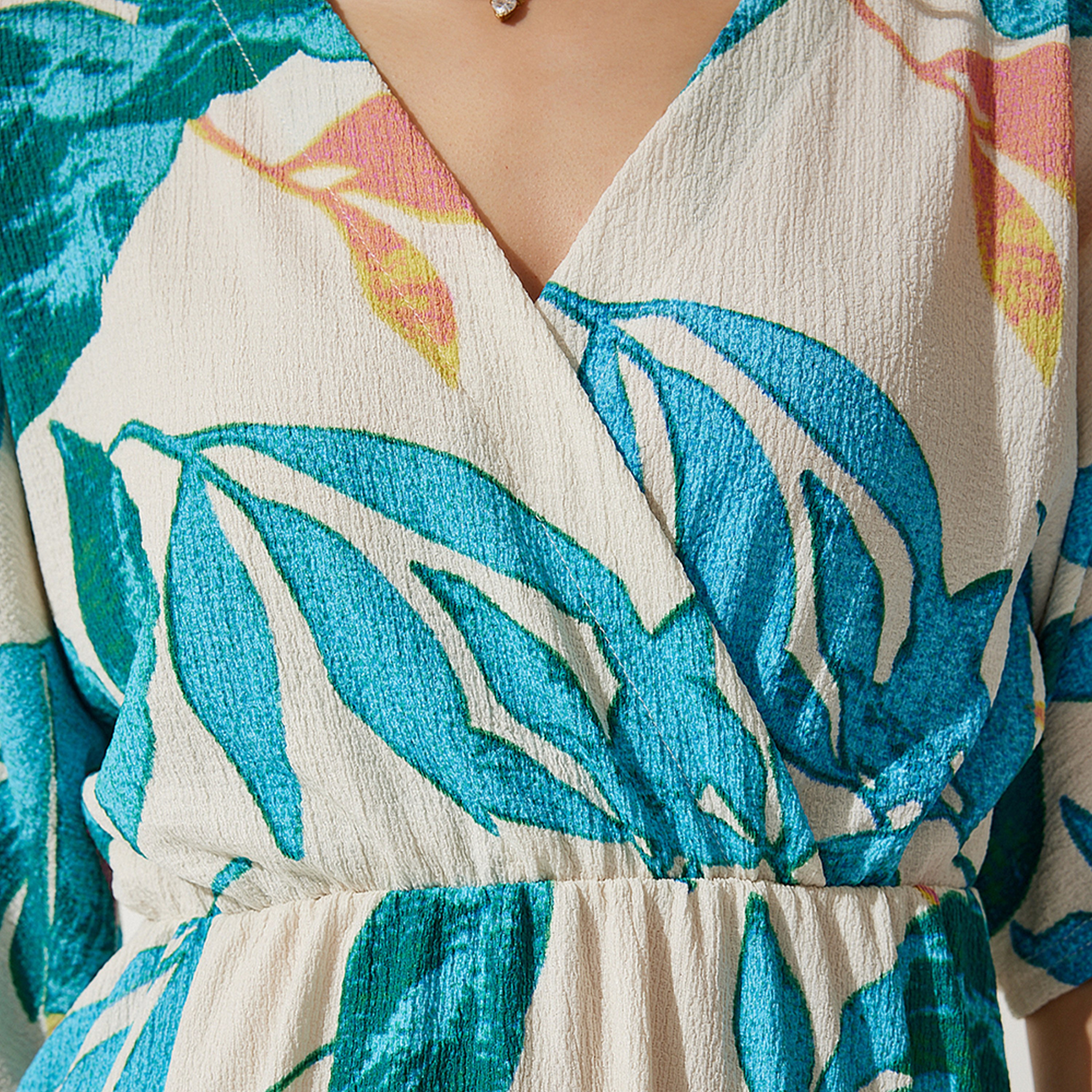 فستان نسائي ميدي أزرق بأكمام واسعة بطبعة نباتية من إسطنبول السعادة-women-clothing-dresses-image-5