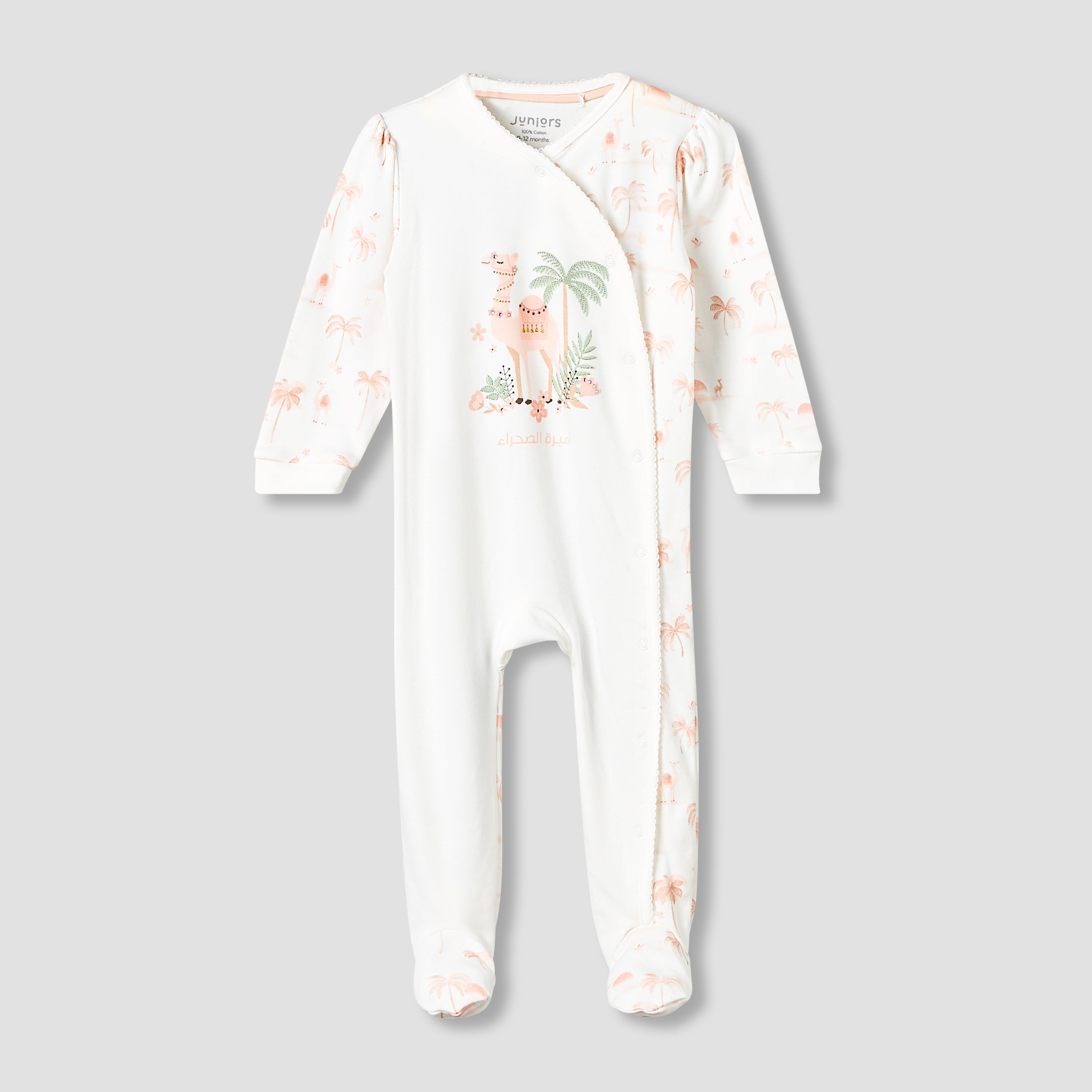 Juniors Cotton V-neck Long Sleeve Sleepsuit with Snap Button Closure-baby-girls-clothing-nightwear-sleepsuits-image-2