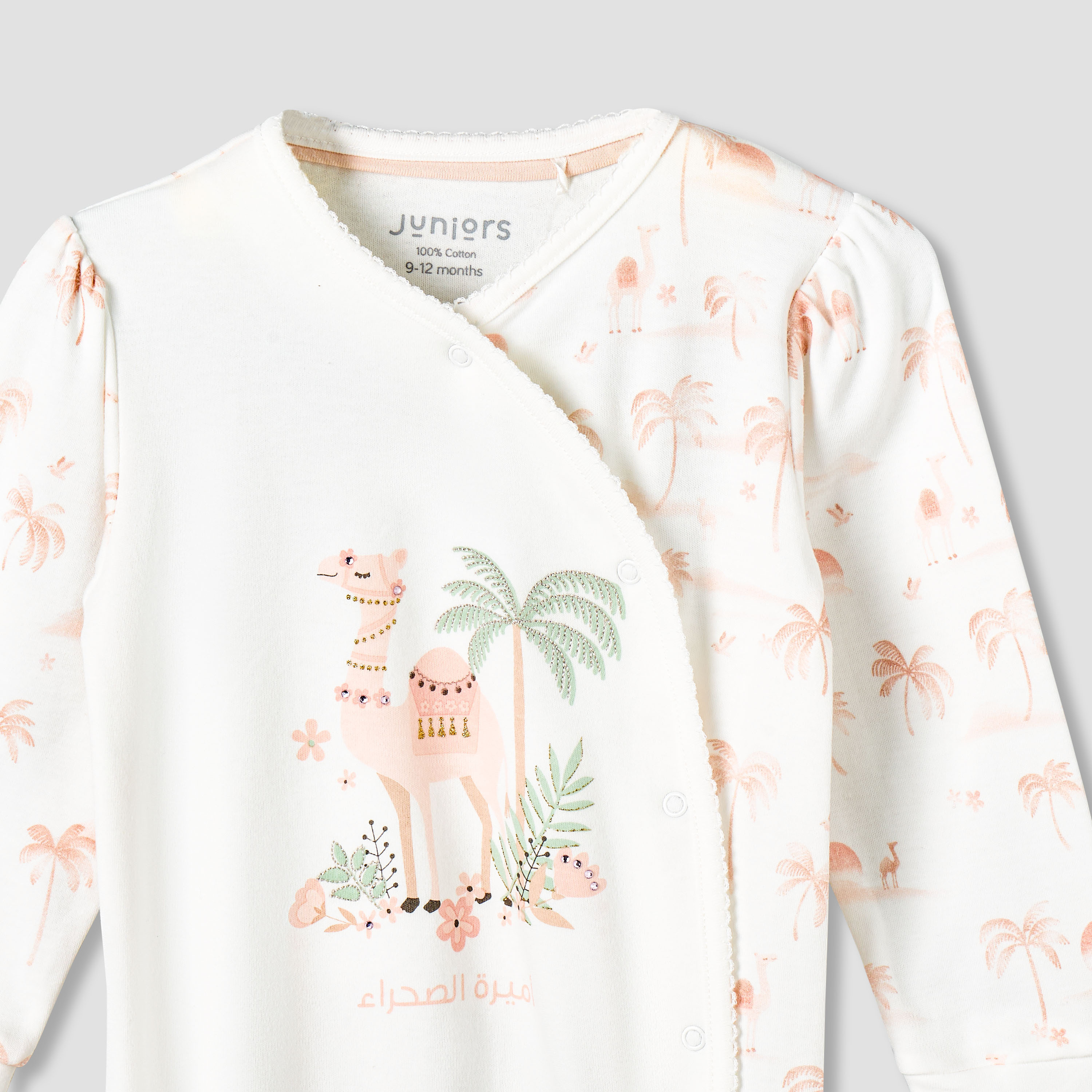 Juniors Cotton V-neck Long Sleeve Sleepsuit with Snap Button Closure-baby-girls-clothing-nightwear-sleepsuits-image-4