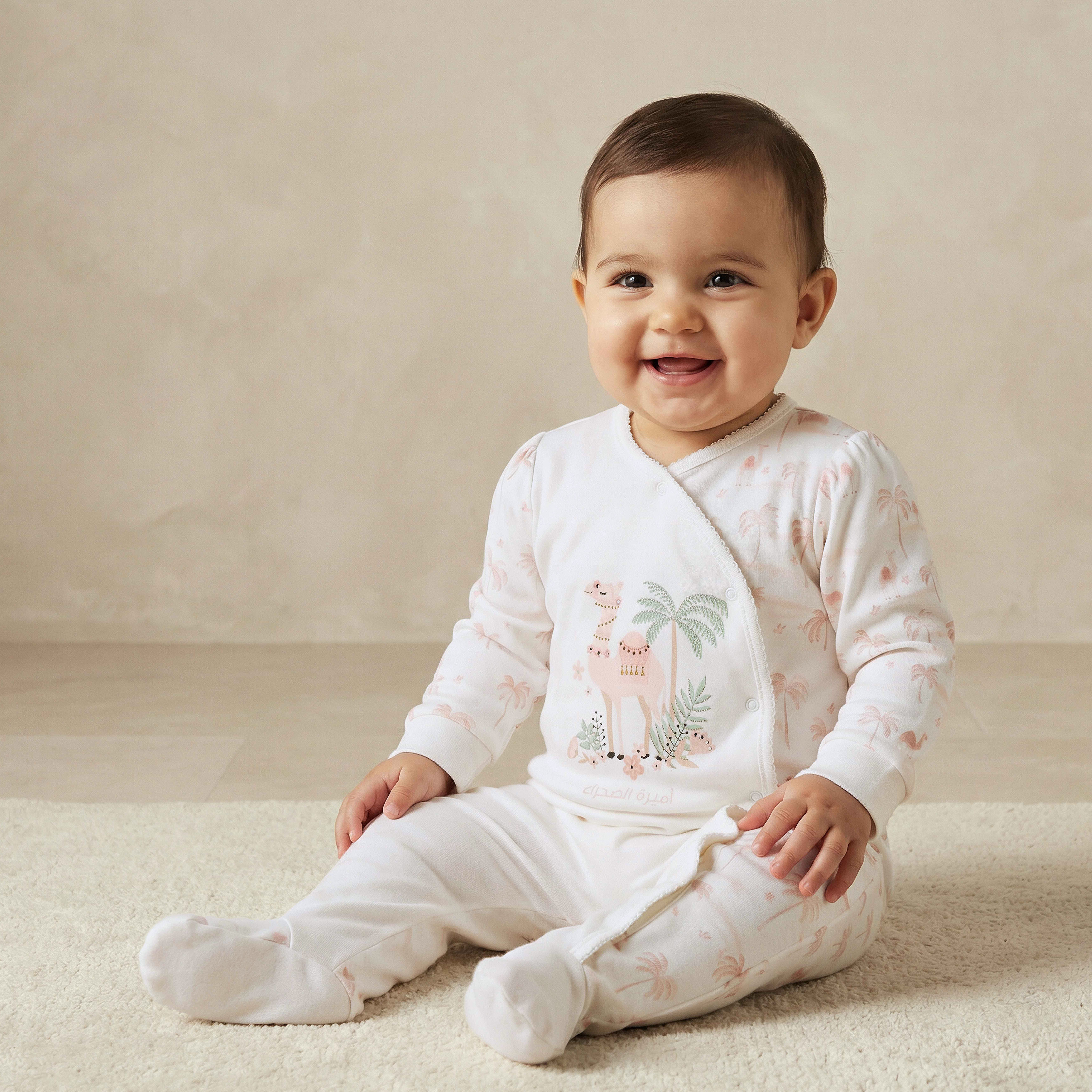 Juniors Cotton V-neck Long Sleeve Sleepsuit with Snap Button Closure-baby-girls-clothing-nightwear-sleepsuits-image-1
