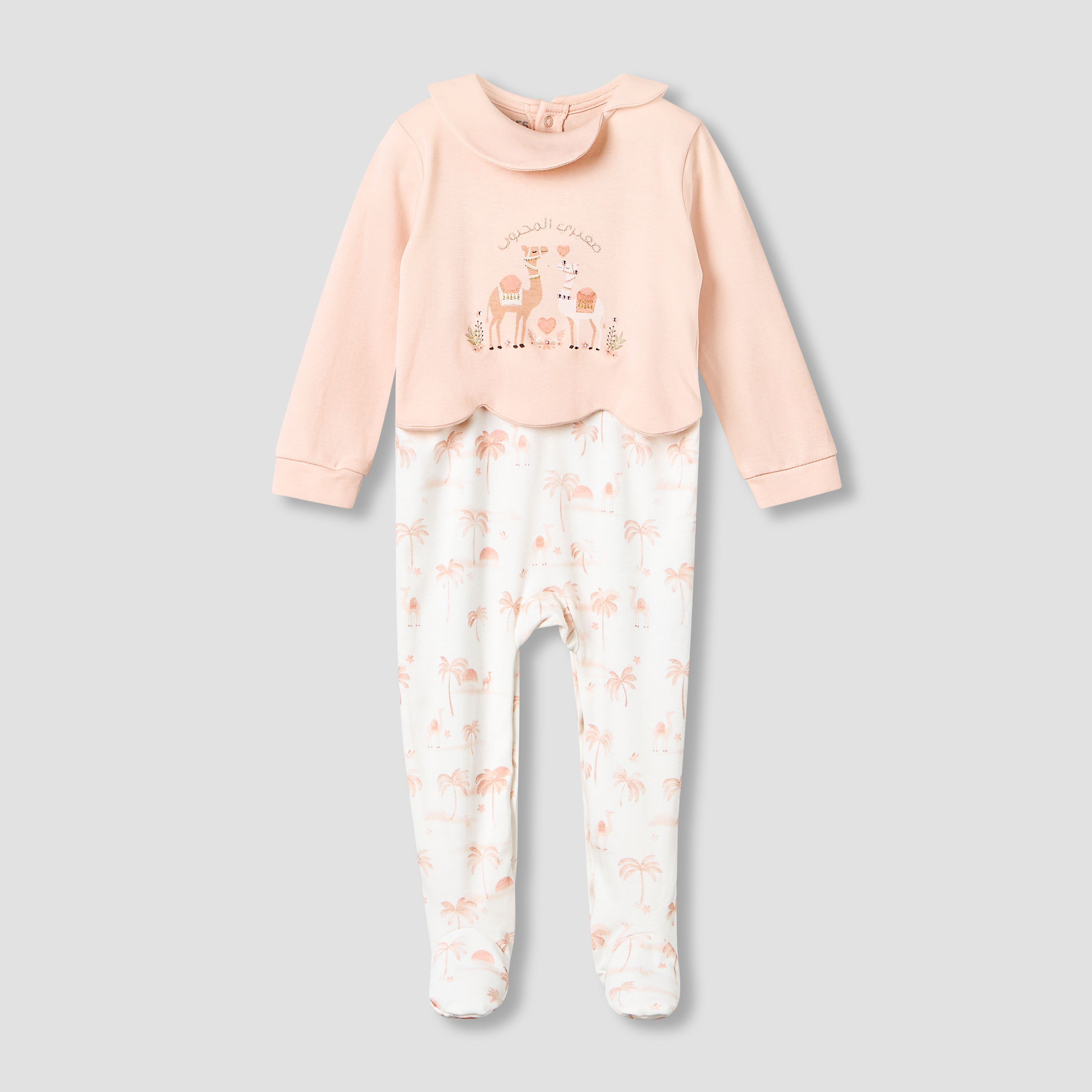 Juniors Cotton Collared Neck Long Sleeve Sleepsuit with Snap Button Closure-baby-girls-clothing-nightwear-sleepsuits-image-2