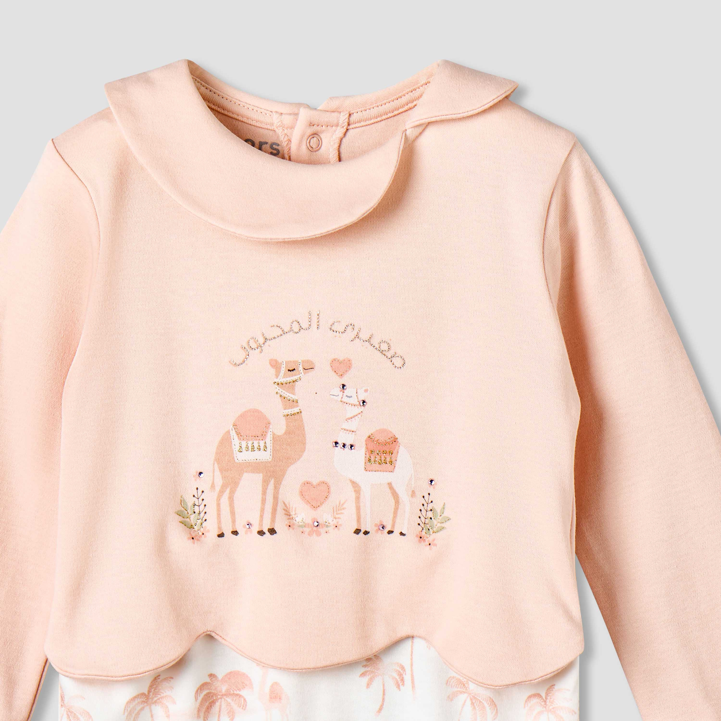 Juniors Cotton Collared Neck Long Sleeve Sleepsuit with Snap Button Closure-baby-girls-clothing-nightwear-sleepsuits-image-4