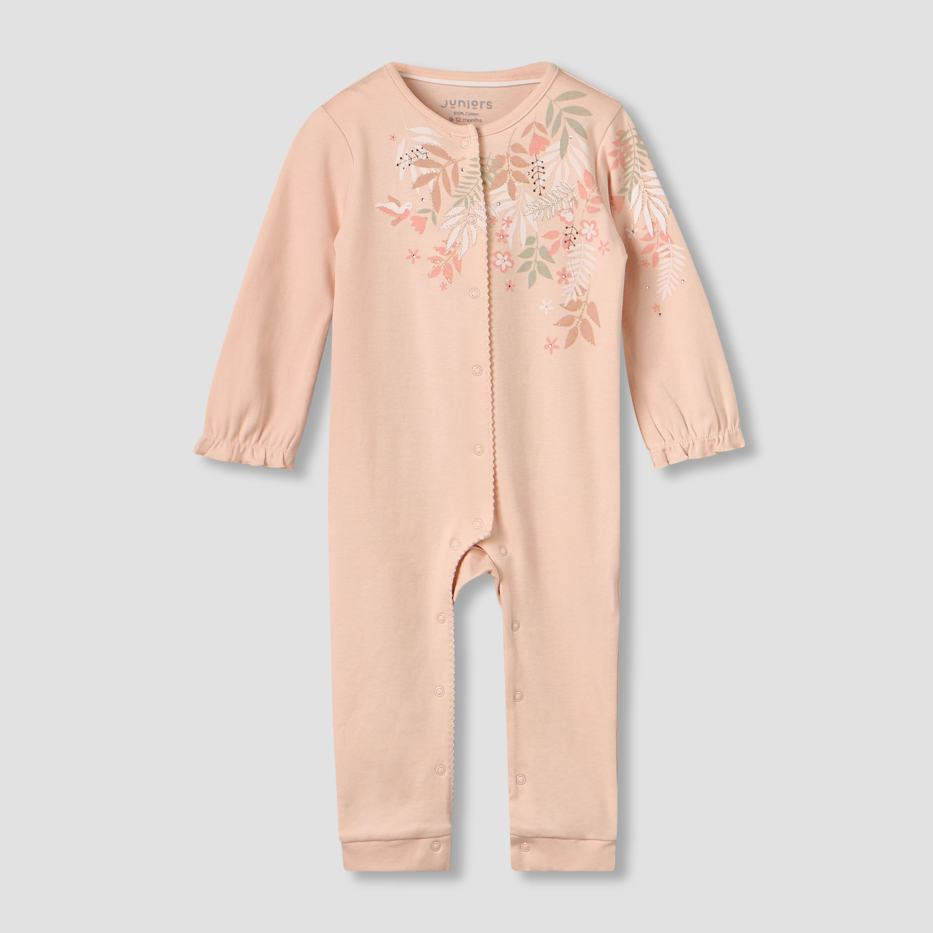 بدلة نوم قطن بياقة ضيقة وأكمام طويلة وأزرار إغلاق كباسة من جونيورز-baby-girls-clothing-nightwear-sleepsuits-image-5