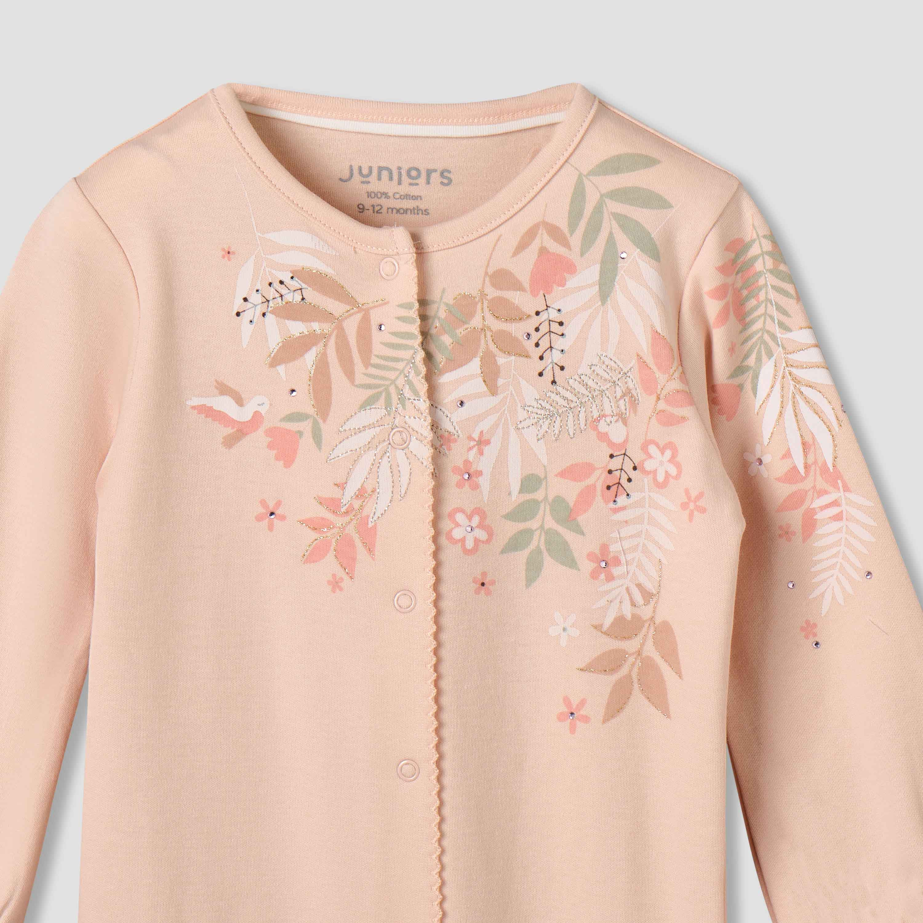 بدلة نوم قطن بياقة ضيقة وأكمام طويلة وأزرار إغلاق كباسة من جونيورز-baby-girls-clothing-nightwear-sleepsuits-image-3