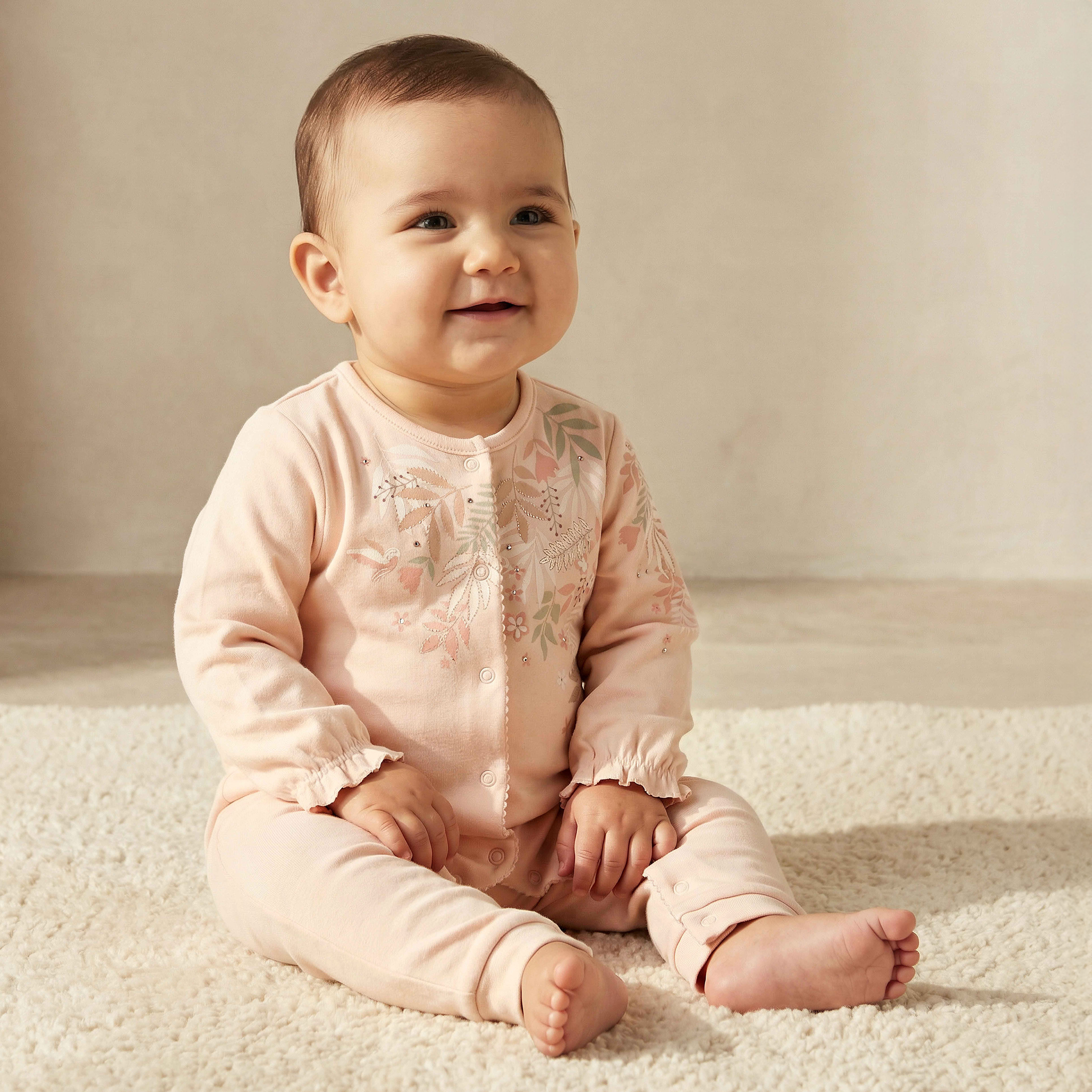 بدلة نوم قطن بياقة ضيقة وأكمام طويلة وأزرار إغلاق كباسة من جونيورز-baby-girls-clothing-nightwear-sleepsuits-image-6