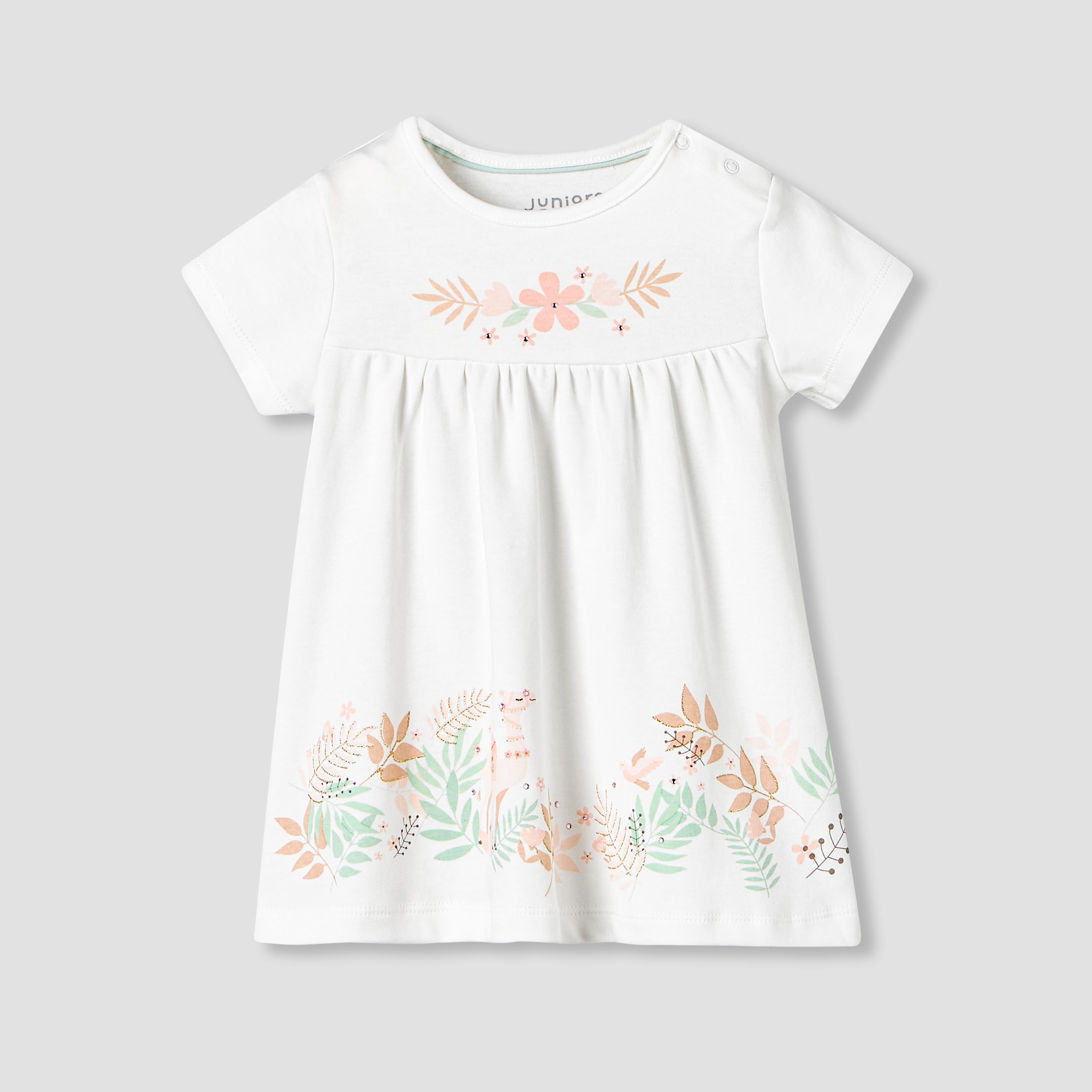 Juniors Round Neck Short Sleeve Dress with Snap Button Closure-baby-girls-clothing-dressesandjumpsuits-image-2
