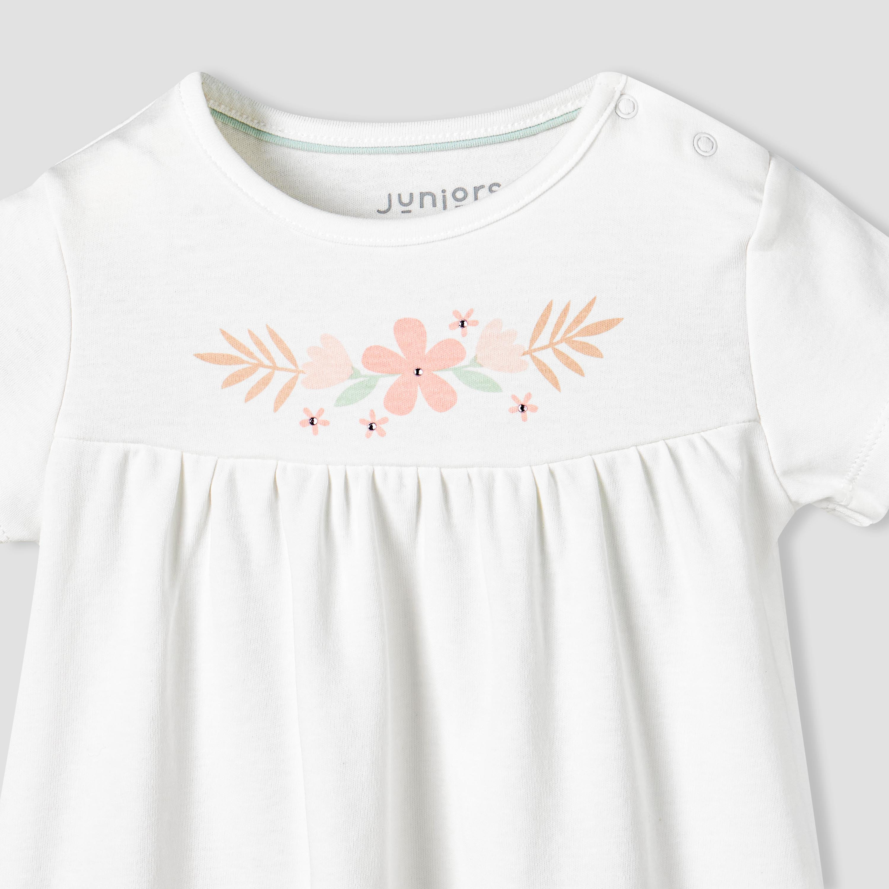 Juniors Round Neck Short Sleeve Dress with Snap Button Closure-baby-girls-clothing-dressesandjumpsuits-image-4