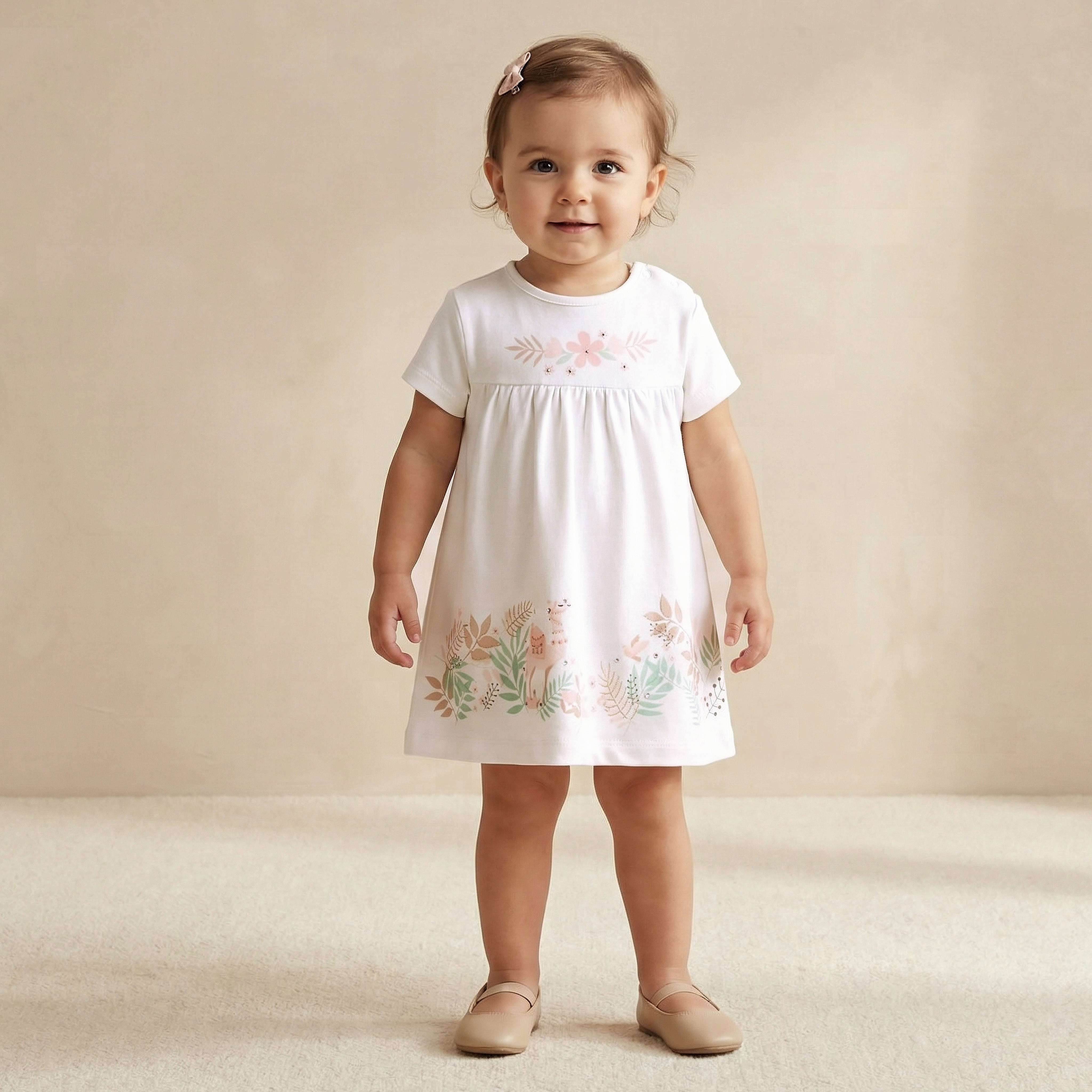 Juniors Round Neck Short Sleeve Dress with Snap Button Closure-baby-girls-clothing-dressesandjumpsuits-image-1