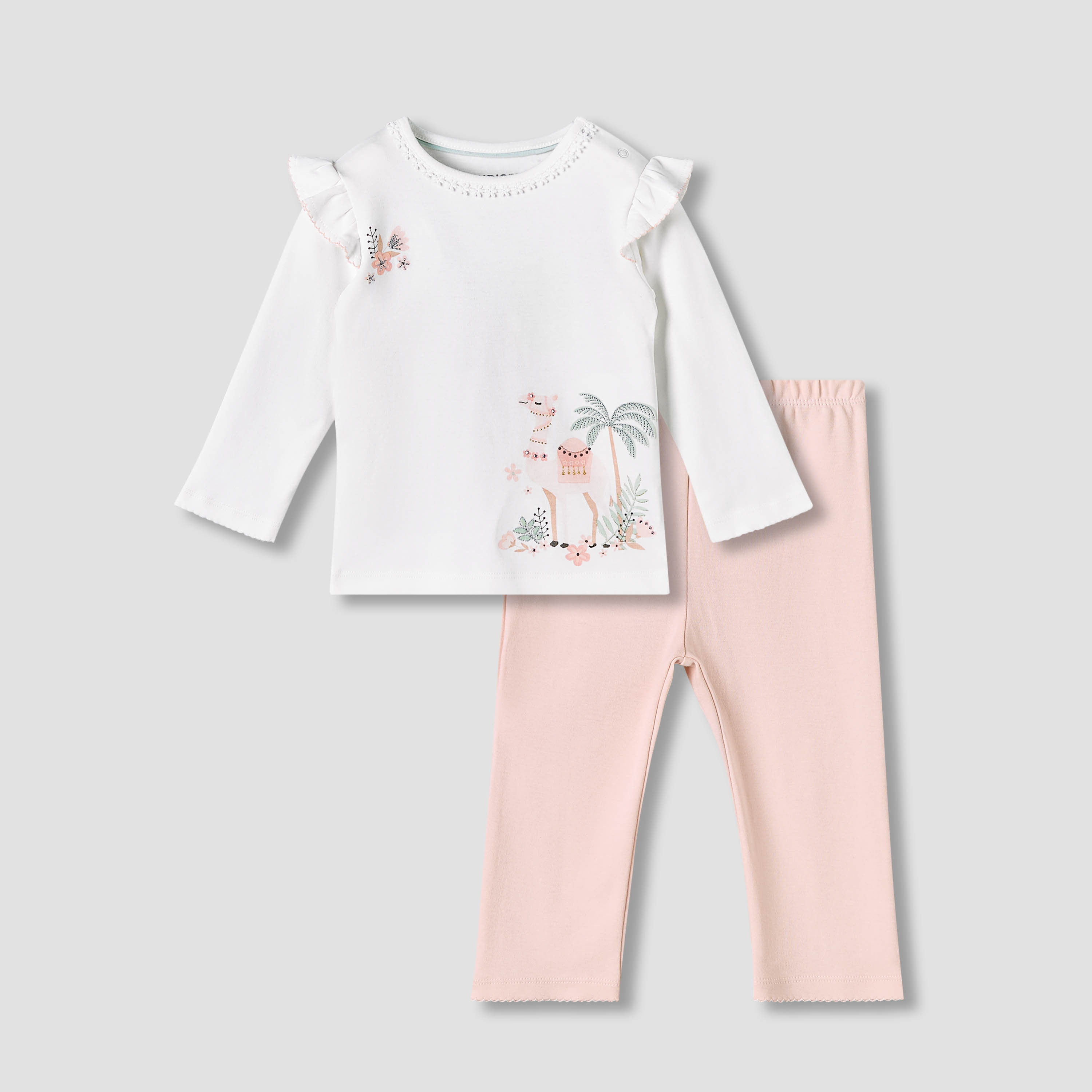 Juniors Cotton Long Sleeves Pyjama Set with Camel Glitter Print-baby-girls-clothing-nightwear-pyjamasets-image-2