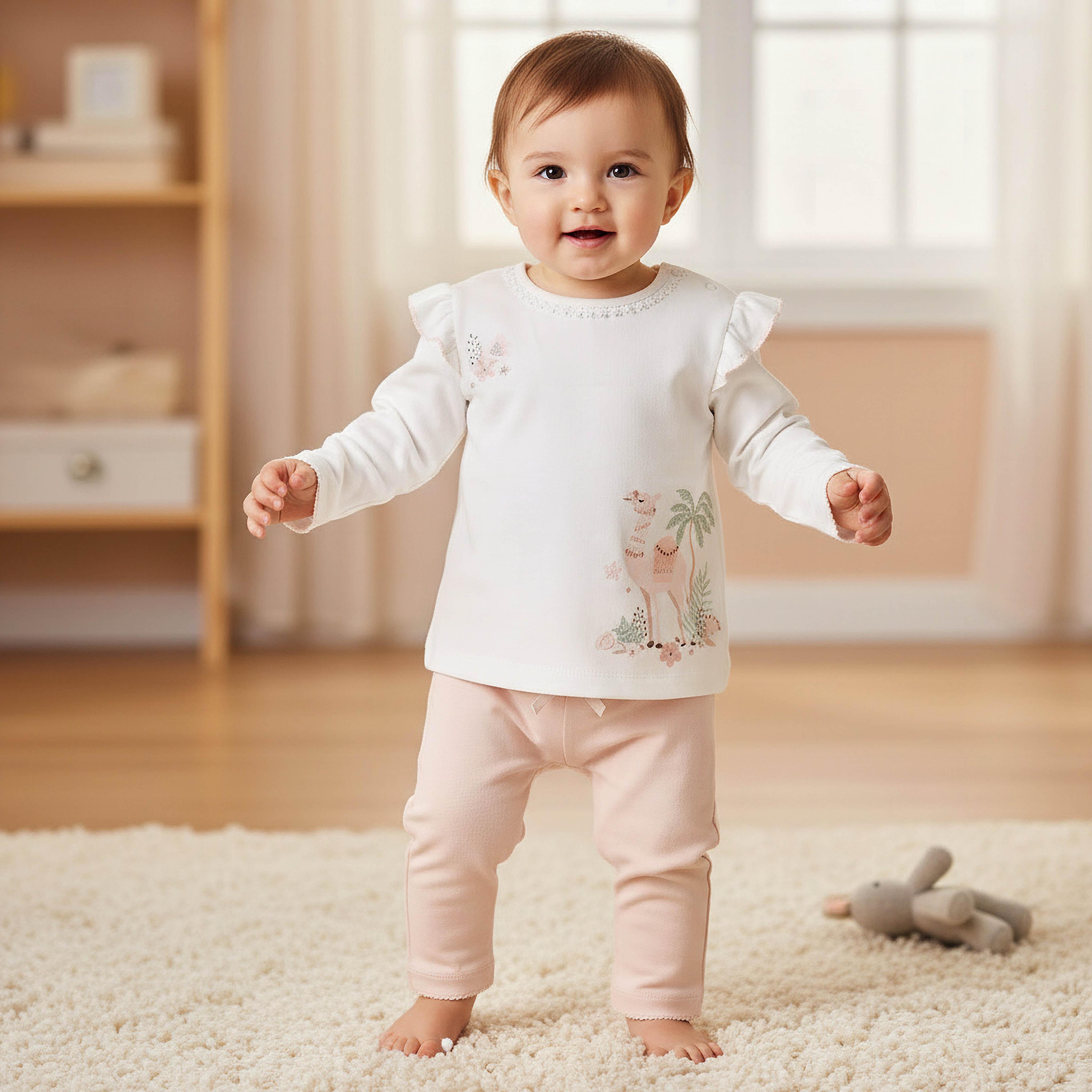 Juniors Cotton Long Sleeves Pyjama Set with Camel Glitter Print-baby-girls-clothing-nightwear-pyjamasets-image-1