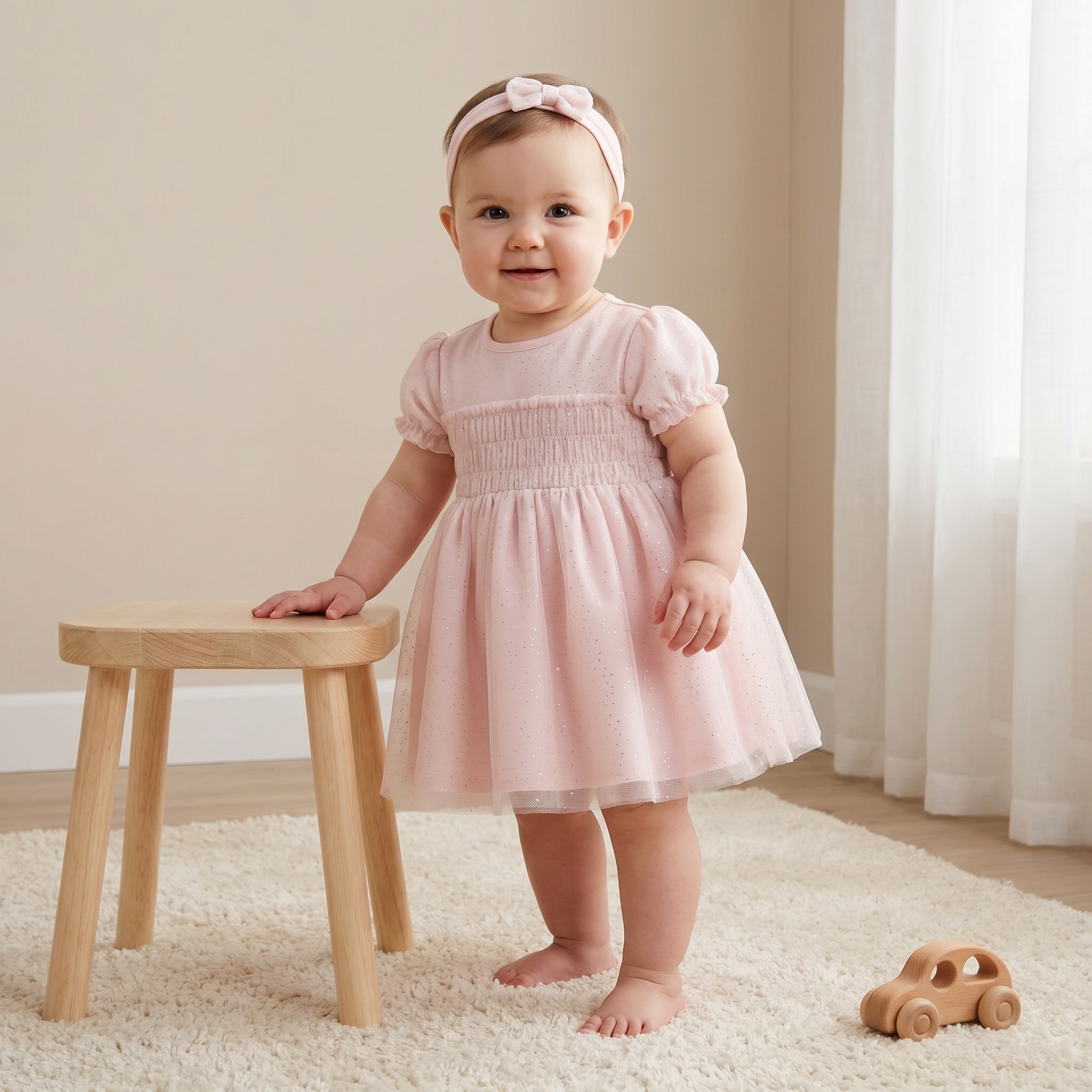 Giggles Round Neck Short Sleeve Dress with Hairband-baby-girls-clothing-dressesandjumpsuits-image-1
