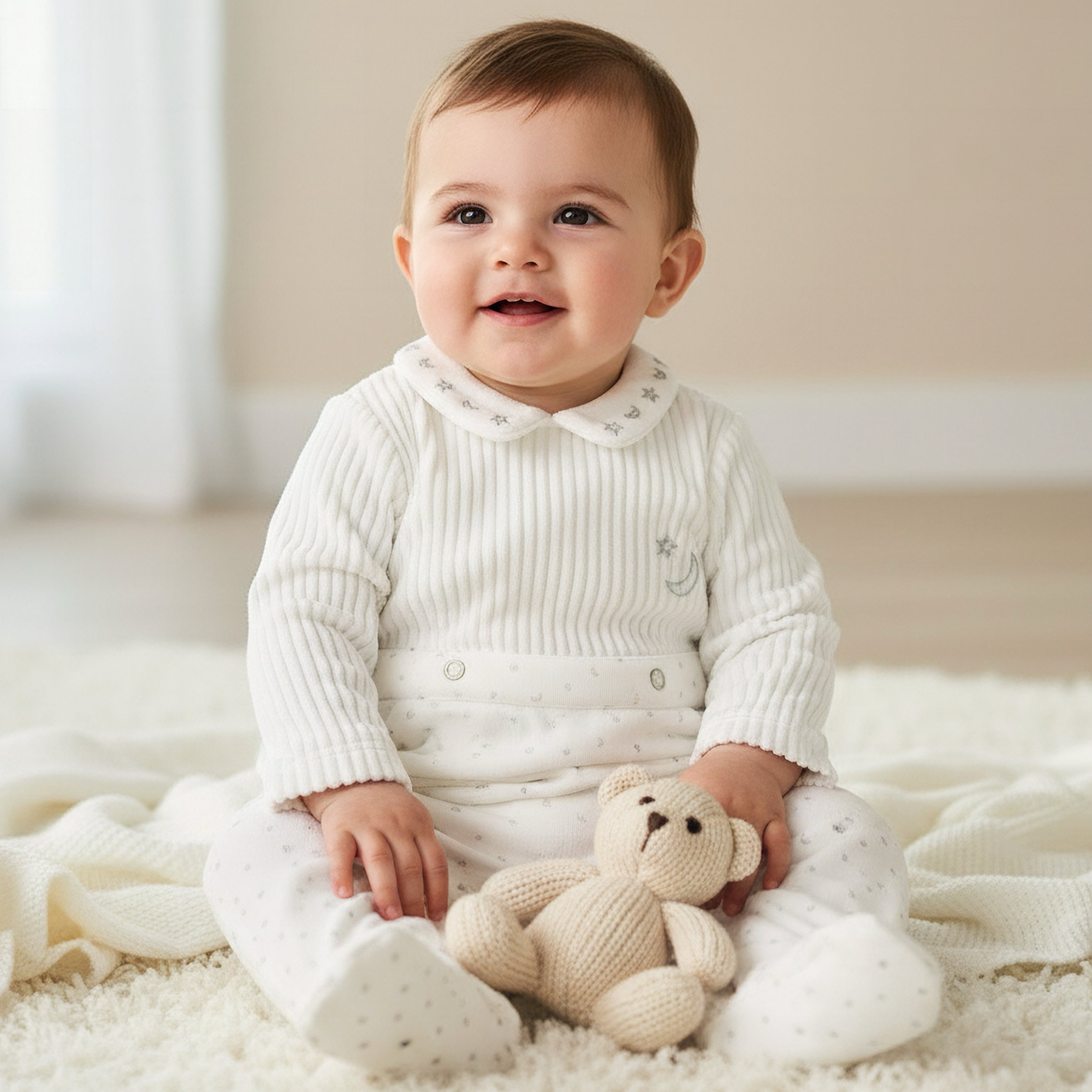 Giggles Peter Pan Collar Long Sleeves Sleepsuit with Star and Moon Embroidery-baby-boys-clothing-nightwear-sleepsuits-image-2