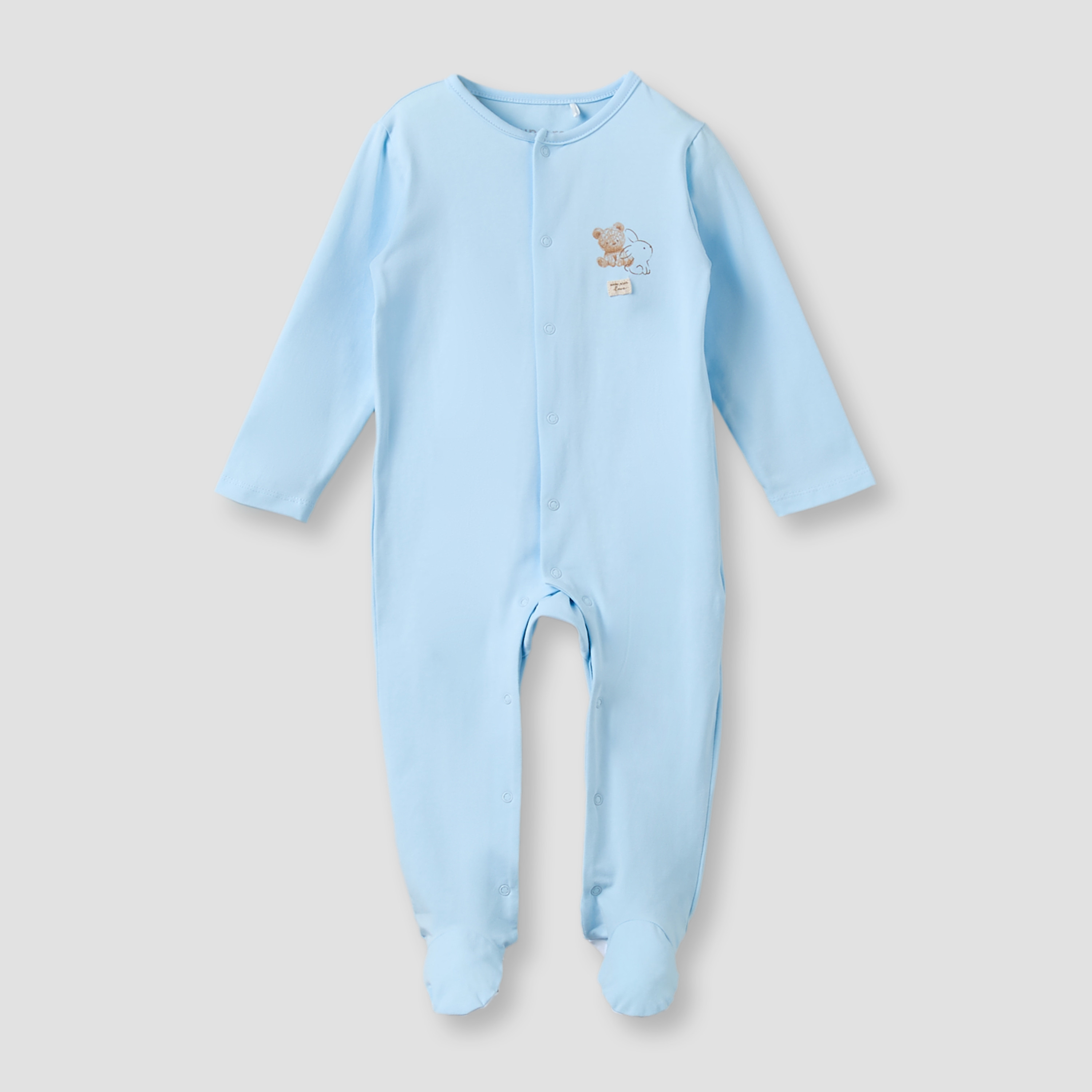 Juniors Cotton Round Neck Long Sleeves Sleepsuit with Snap Button Closure-baby-boys-clothing-nightwear-sleepsuits-image-2