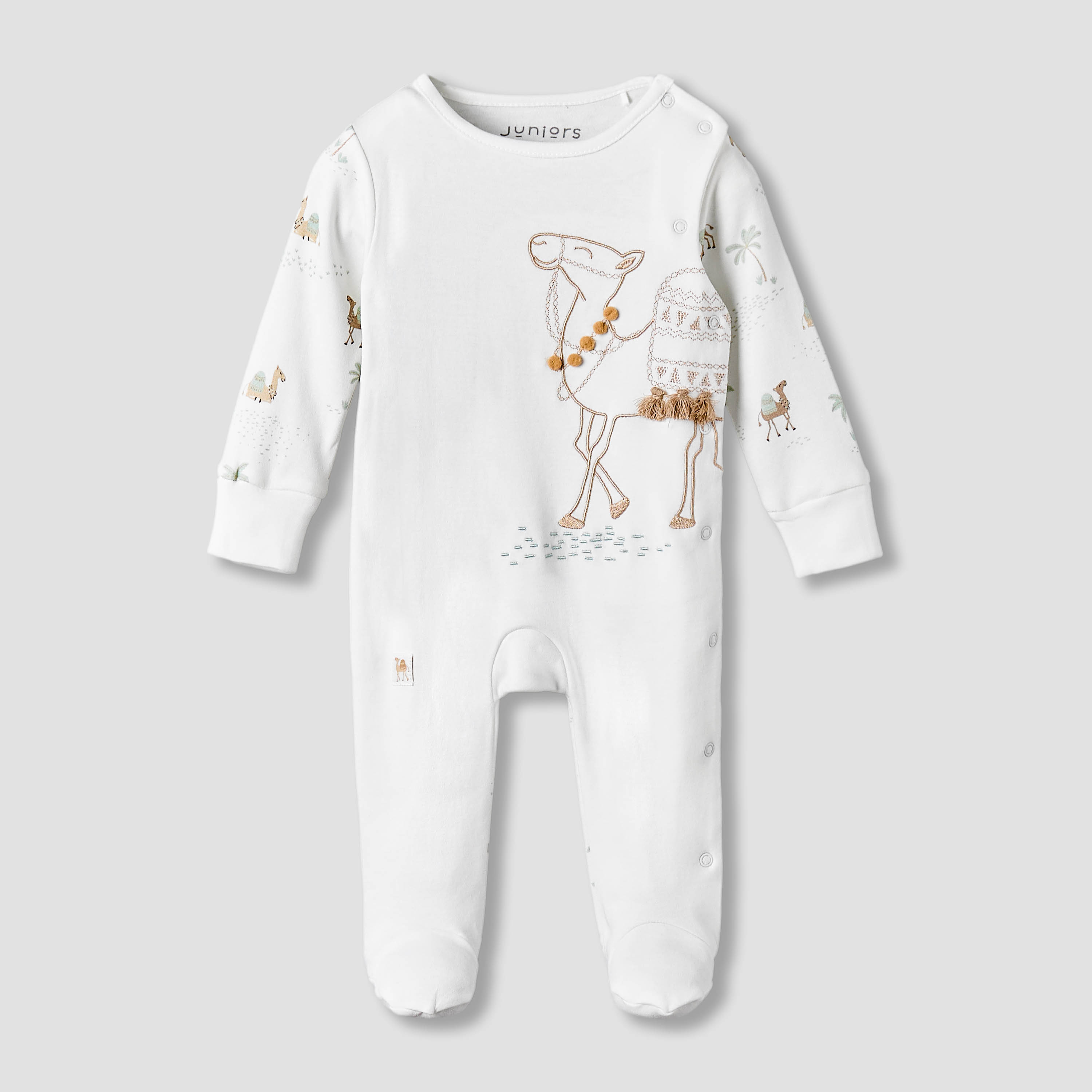 Juniors Cotton Round Neck Long Sleeves Sleepsuit with Camel Print-baby-boys-clothing-nightwear-sleepsuits-image-2