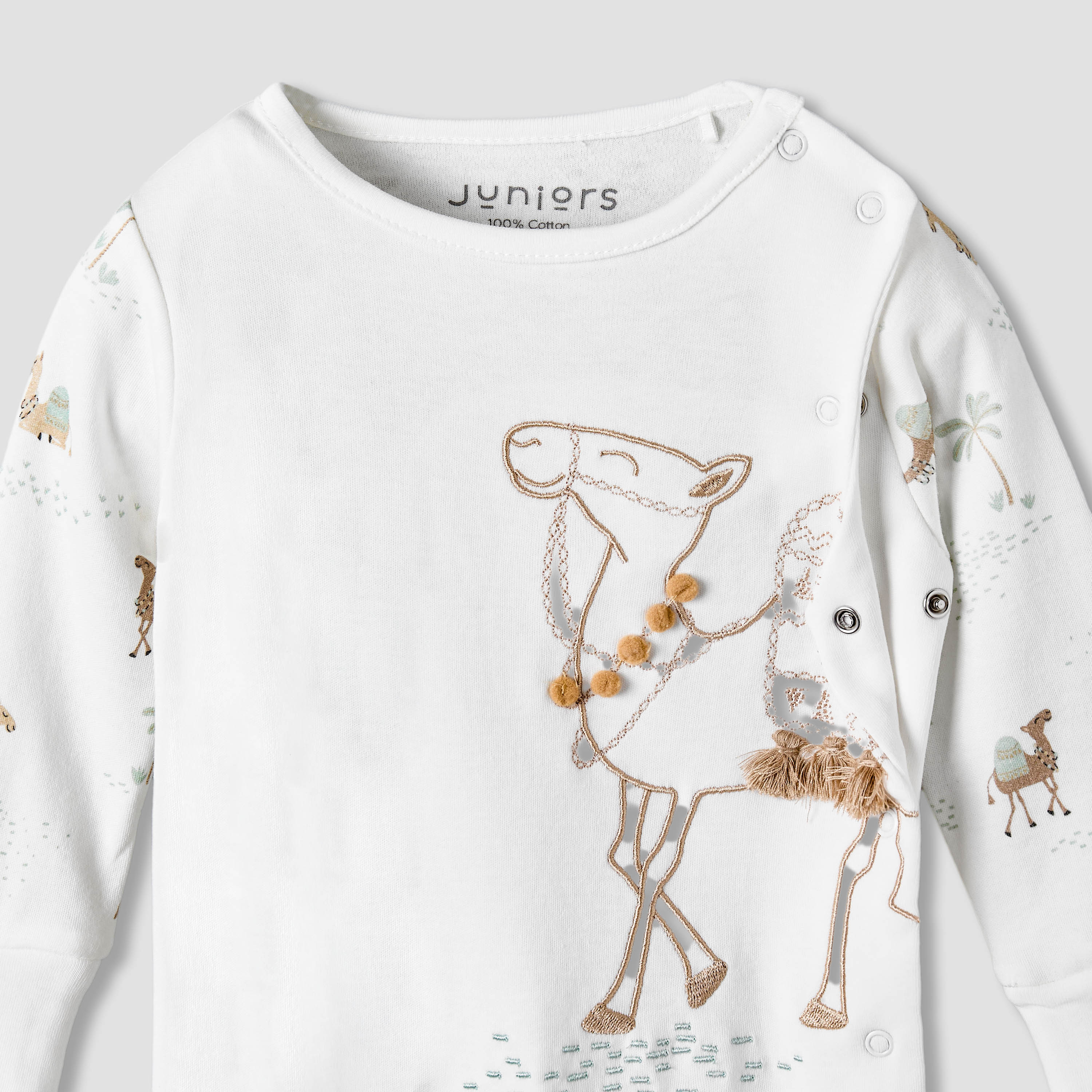 Juniors Cotton Round Neck Long Sleeves Sleepsuit with Camel Print-baby-boys-clothing-nightwear-sleepsuits-image-4