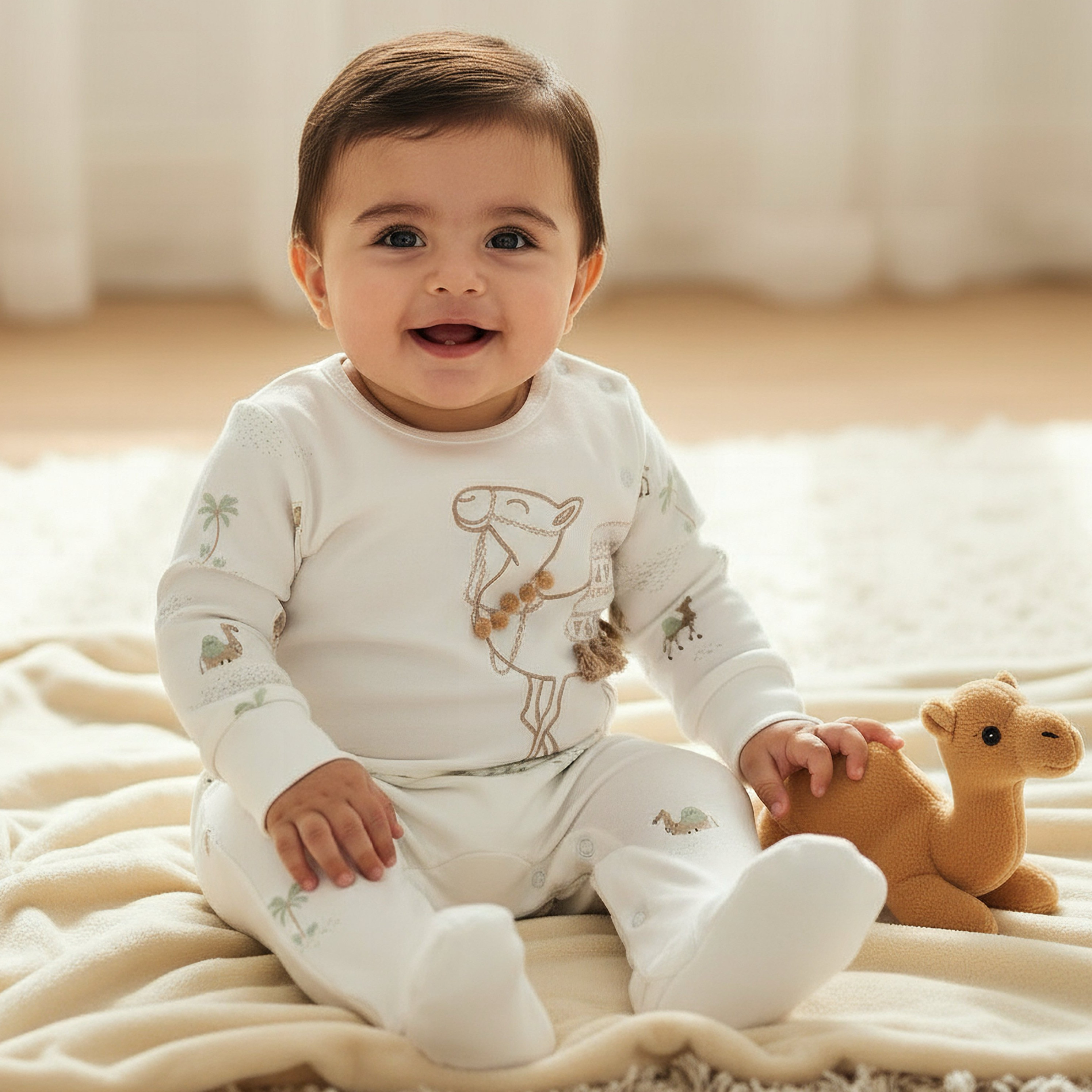 Juniors Cotton Round Neck Long Sleeves Sleepsuit with Camel Print-baby-boys-clothing-nightwear-sleepsuits-image-1