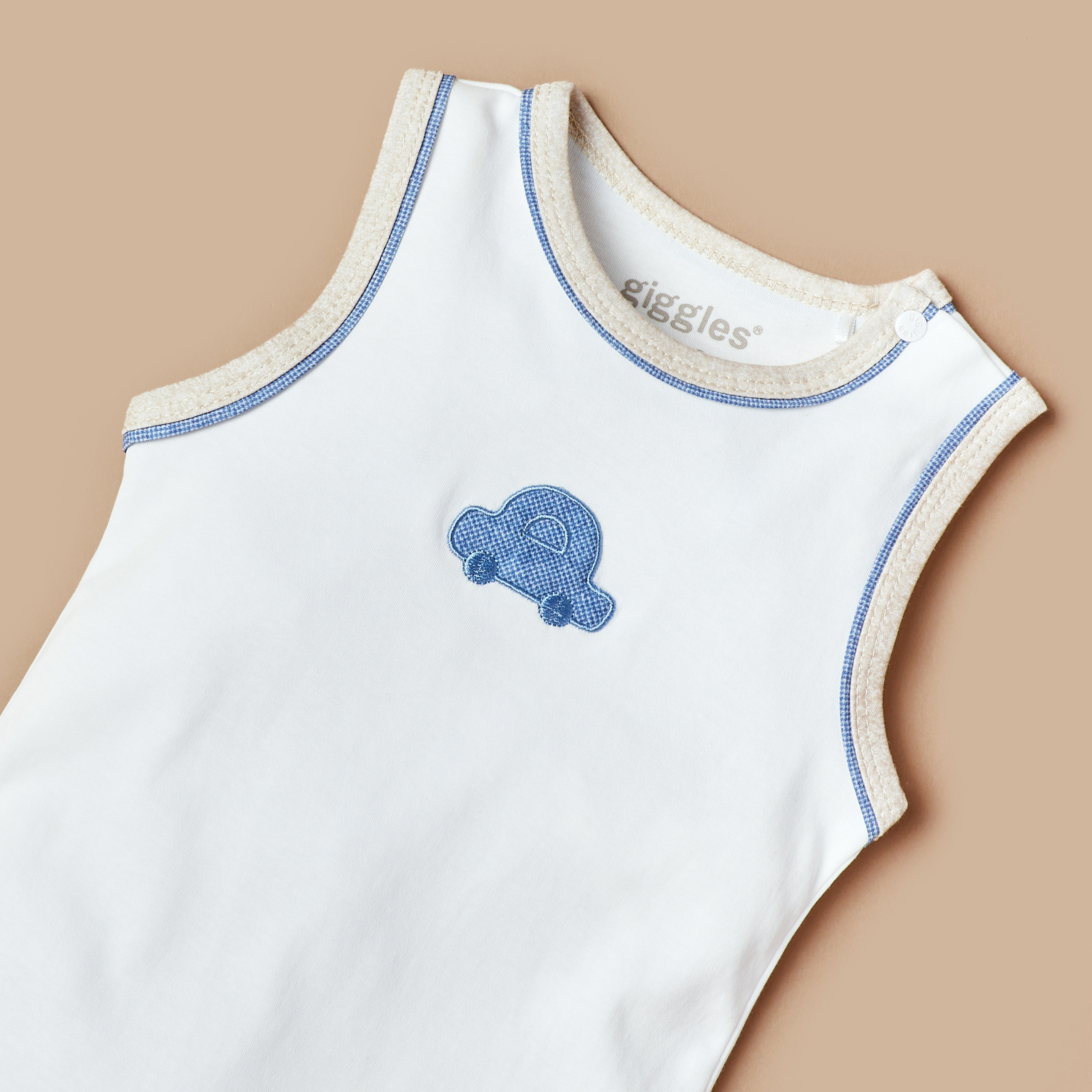 Giggles Car Applique Bodysuit with Round Neck and Snap Button Closure-baby-boys-clothing-bodysuits-image-2