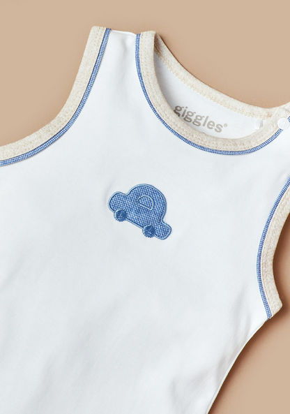 Giggles Car Applique Bodysuit with Round Neck and Snap Button Closure-Bodysuits-image-1