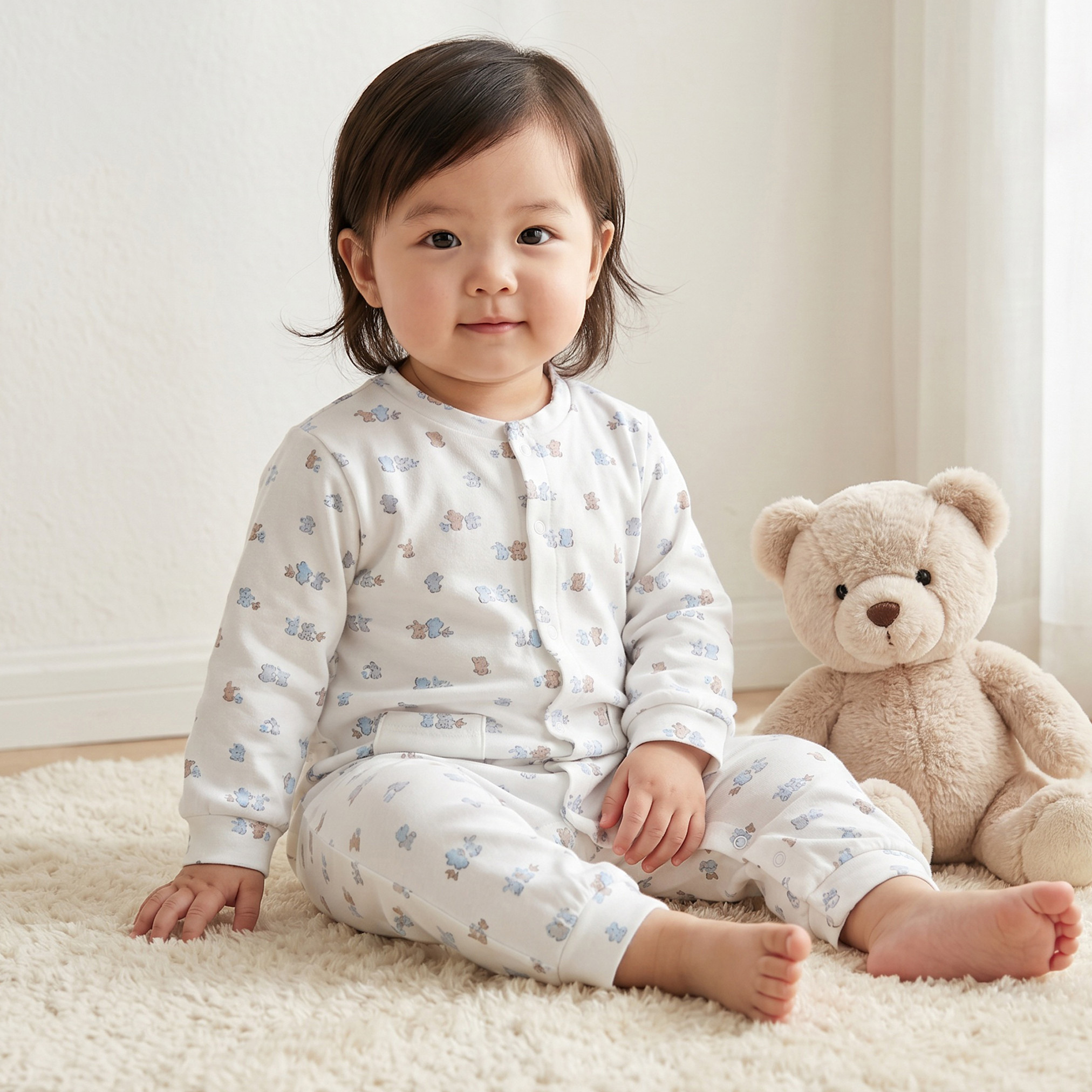 Juniors Cotton Crew Neck Long Sleeves Sleepsuit with Bear Applique-baby-boys-clothing-nightwear-sleepsuits-image-1