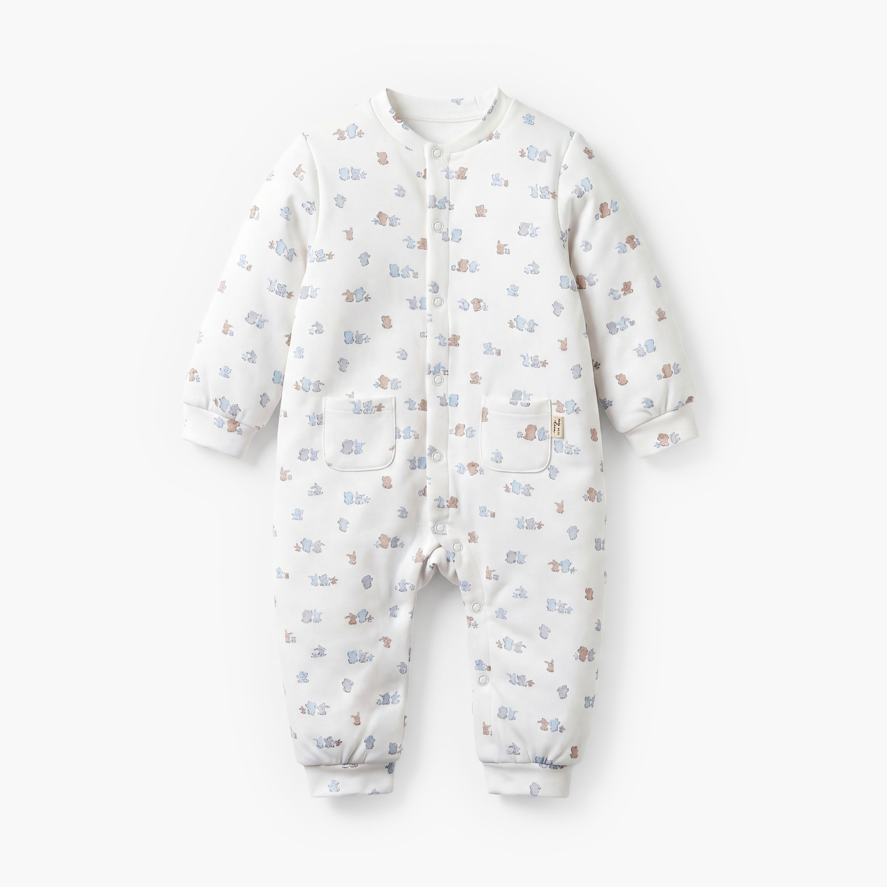 Juniors Cotton Crew Neck Long Sleeves Sleepsuit with Bear Applique-baby-boys-clothing-nightwear-sleepsuits-image-2