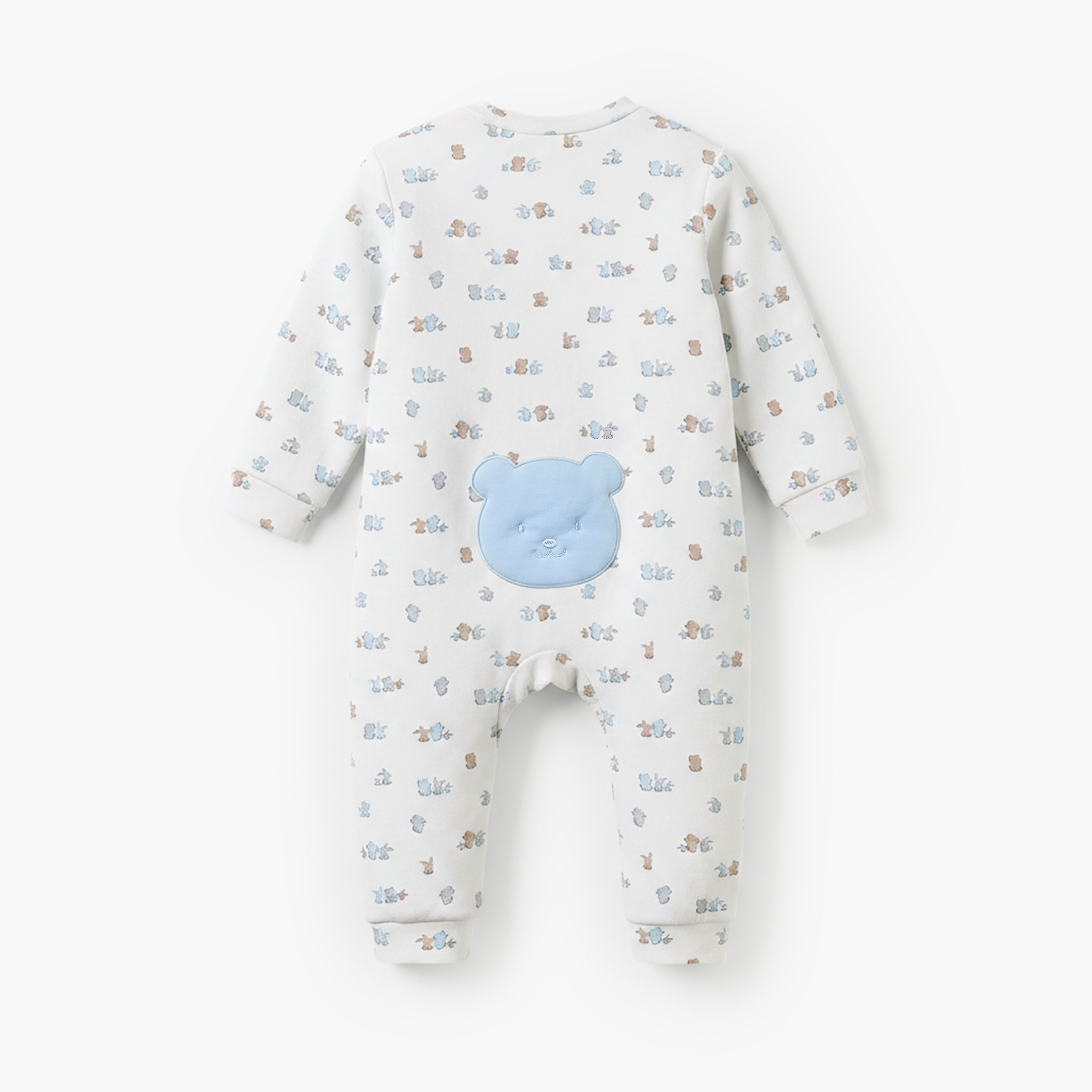 Juniors Cotton Crew Neck Long Sleeves Sleepsuit with Bear Applique-baby-boys-clothing-nightwear-sleepsuits-image-3