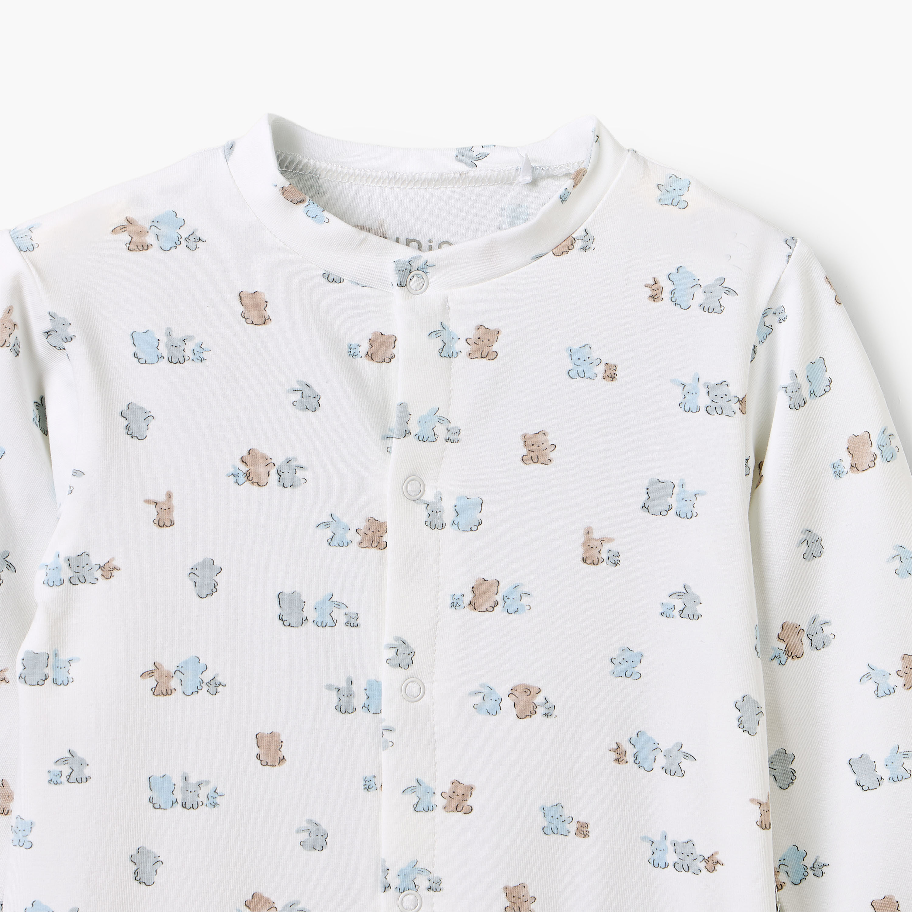 Juniors Cotton Crew Neck Long Sleeves Sleepsuit with Bear Applique-baby-boys-clothing-nightwear-sleepsuits-image-5