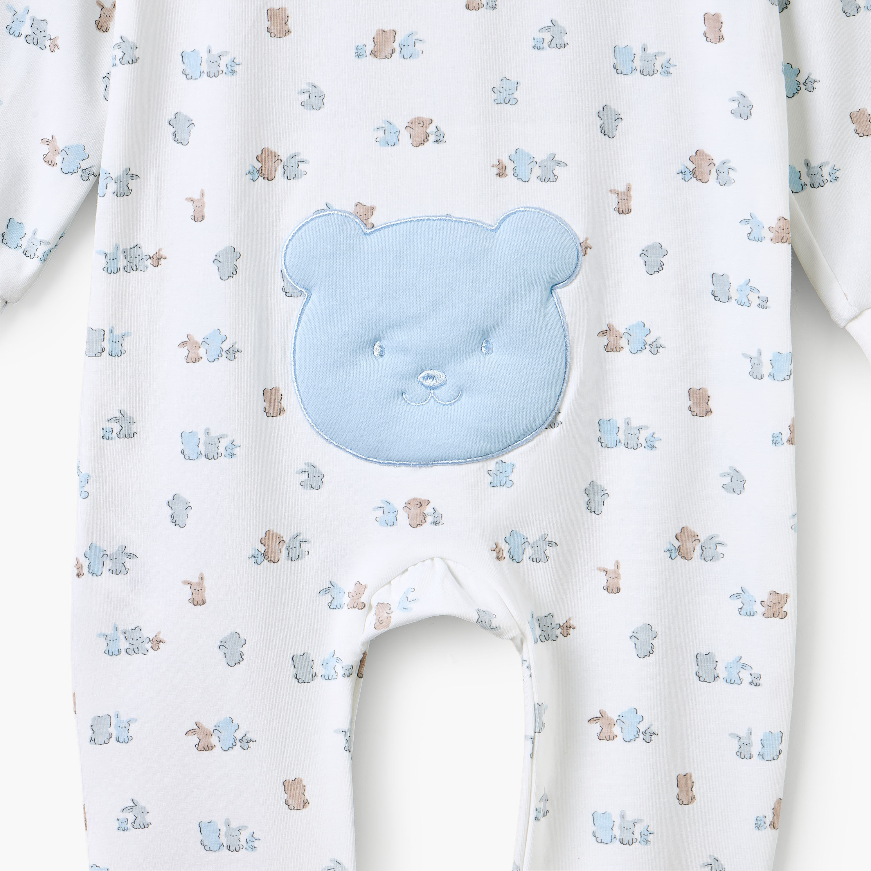 Juniors Cotton Crew Neck Long Sleeves Sleepsuit with Bear Applique-baby-boys-clothing-nightwear-sleepsuits-image-6