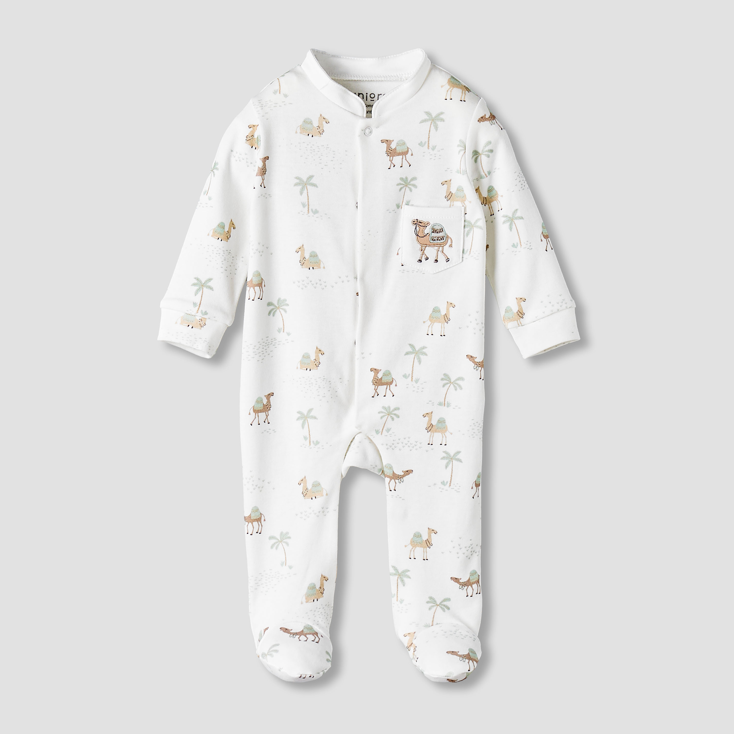 Juniors Cotton Mandarin Collar Long Sleeves Sleepsuit with Camel Print-baby-boys-clothing-nightwear-sleepsuits-image-2