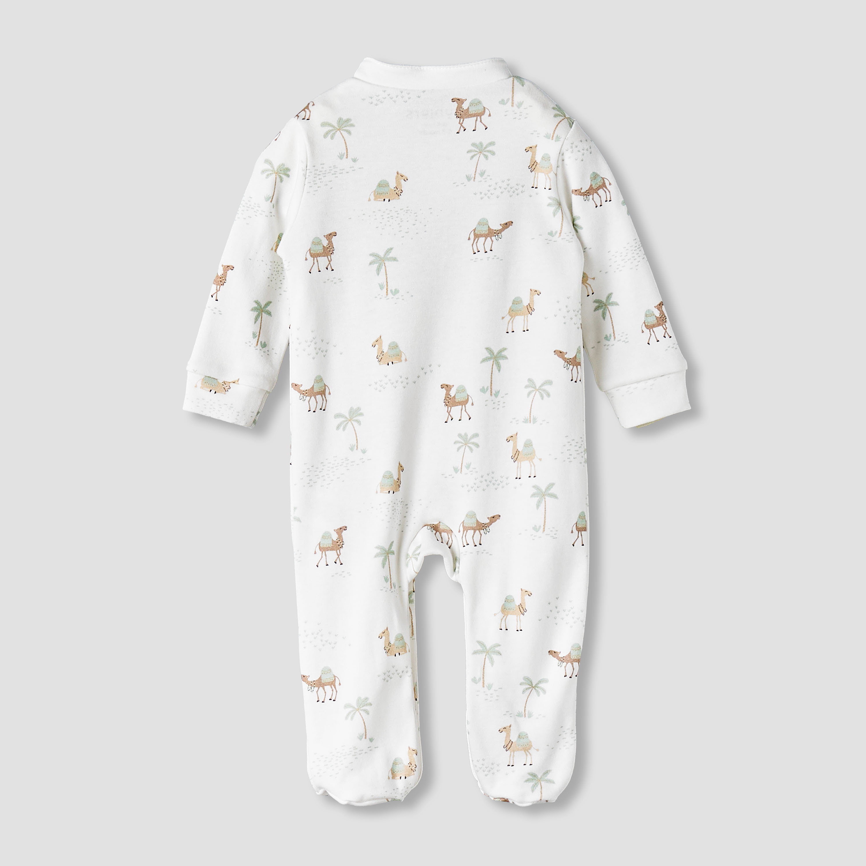 Juniors Cotton Mandarin Collar Long Sleeves Sleepsuit with Camel Print-baby-boys-clothing-nightwear-sleepsuits-image-3