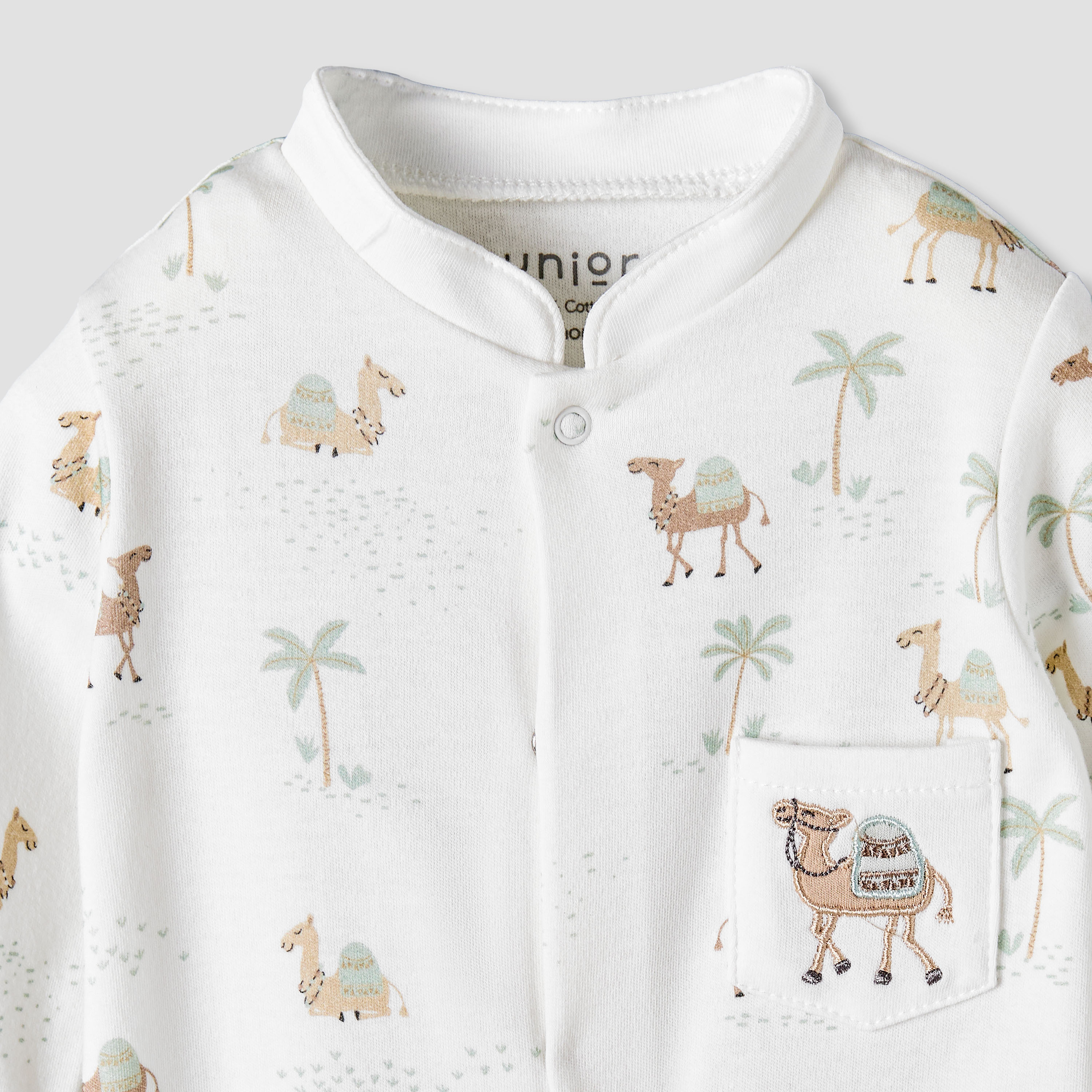 Juniors Cotton Mandarin Collar Long Sleeves Sleepsuit with Camel Print-baby-boys-clothing-nightwear-sleepsuits-image-4