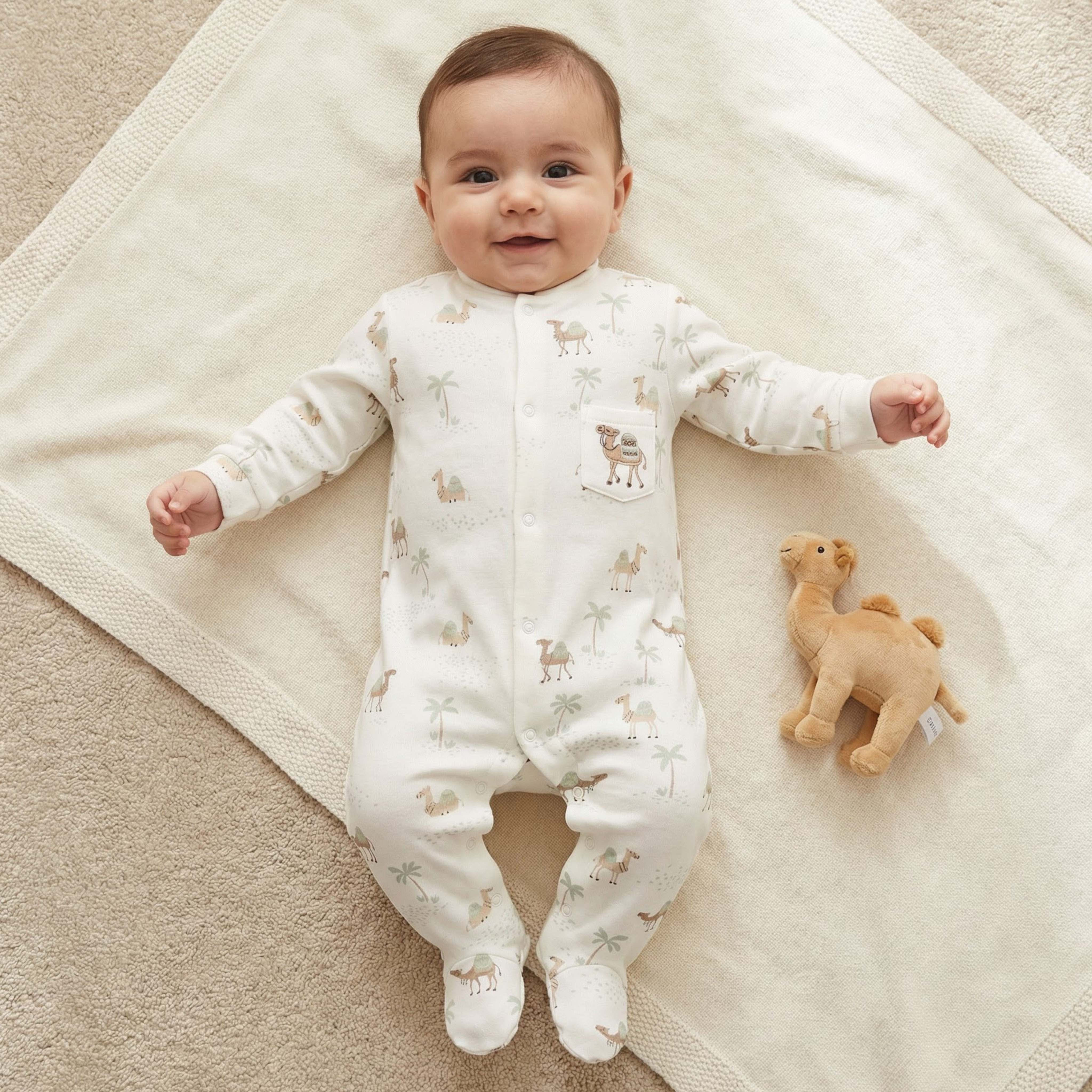 Juniors Cotton Mandarin Collar Long Sleeves Sleepsuit with Camel Print-baby-boys-clothing-nightwear-sleepsuits-image-1