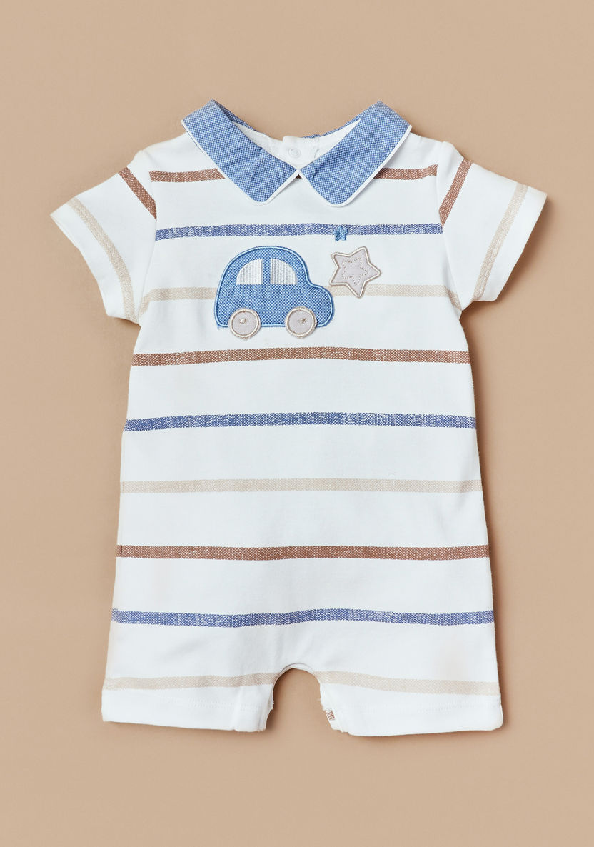 Giggles Car Applique Romper with Collar and Short Sleeves-Rompers%2C Dungarees and Jumpsuits-image-0