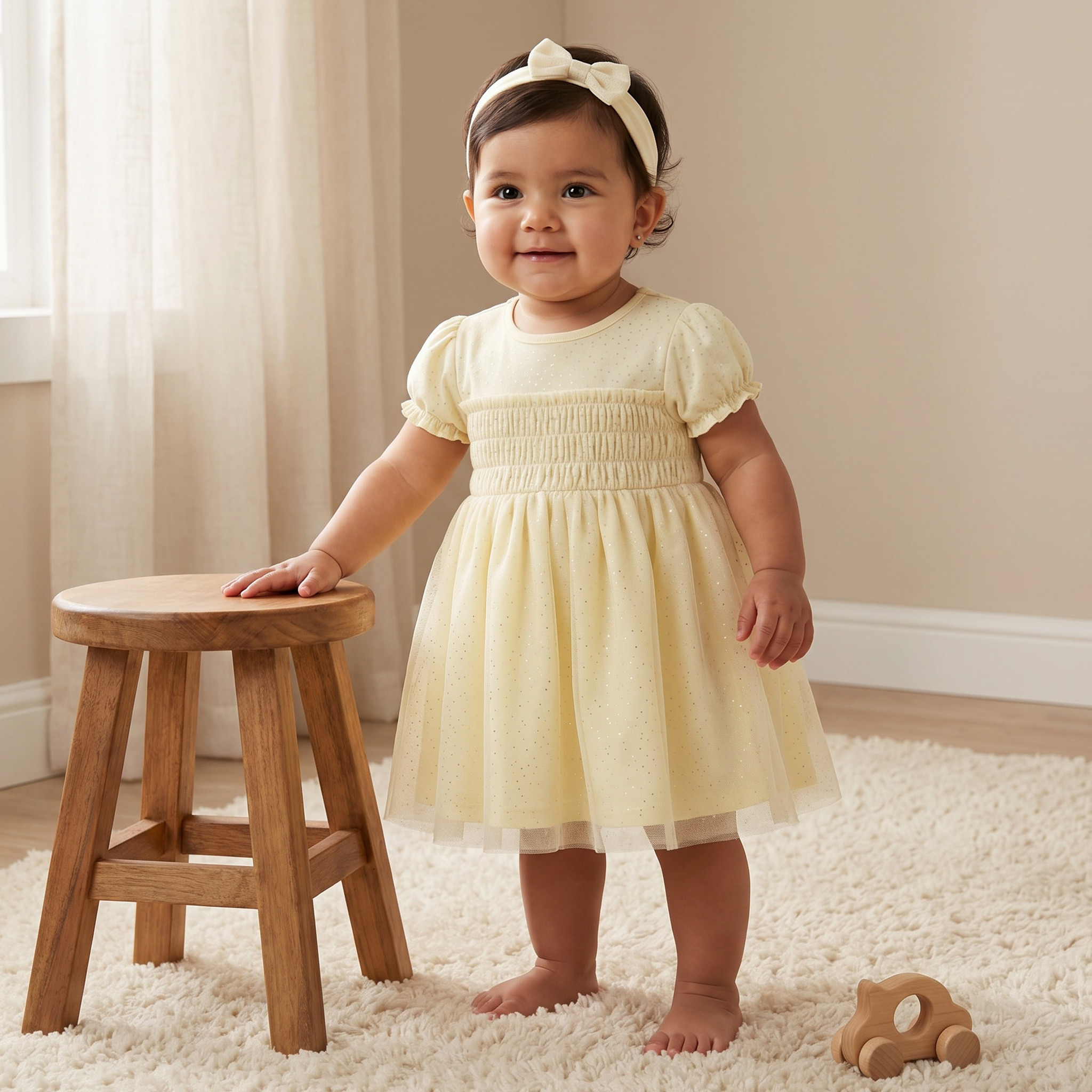 Giggles Round Neck Short Sleeve Dress with Hairband-baby-girls-clothing-dressesandjumpsuits-image-1