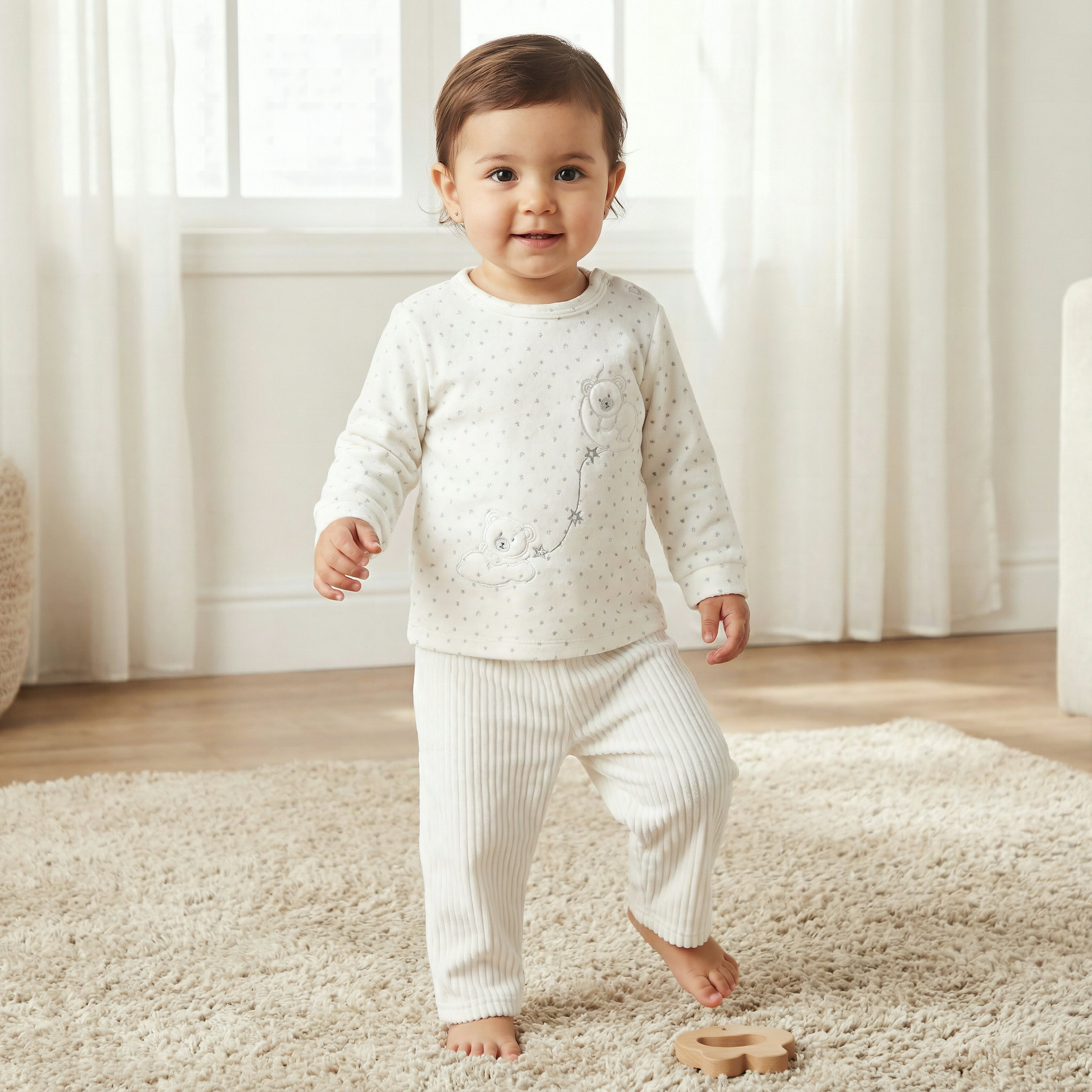Giggles Long Sleeves Pyjama Set with Bear Applique-baby-boys-clothing-nightwear-pyjamasets-image-1