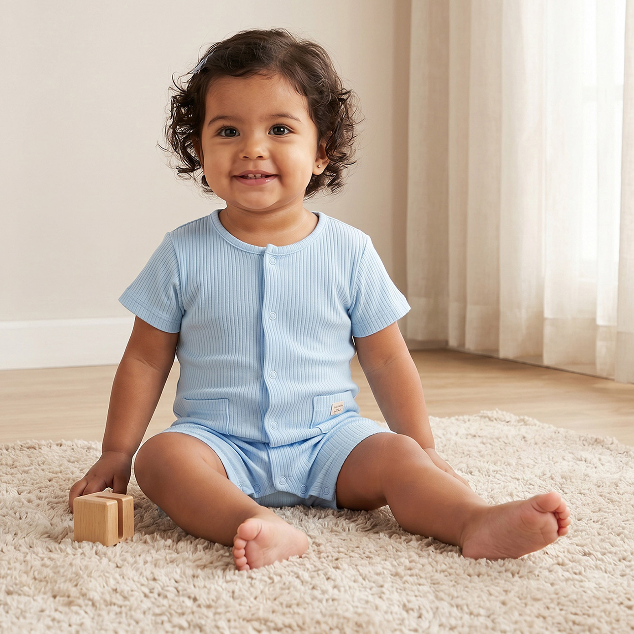 Juniors Round Neck Short Sleeves Romper with Snap Button Closure-baby-boys-clothing-rompers-image-1