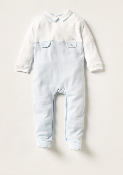 Giggles Solid Closed Feet Sleepsuit with Collared Neck and Long Sleeves-Sleepsuits-image-0