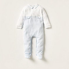 Giggles Solid Closed Feet Sleepsuit with Collared Neck and Long Sleeves