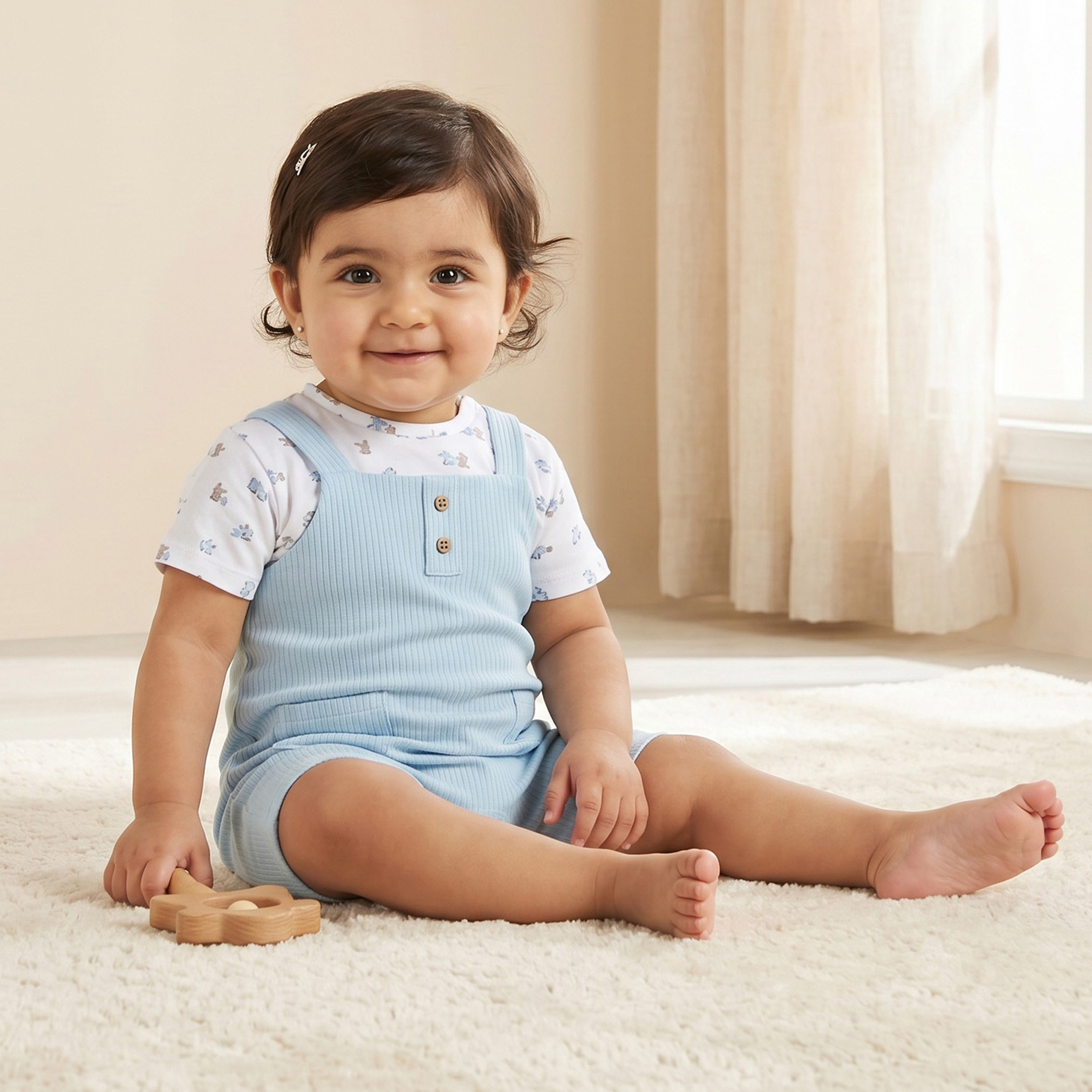 Juniors Crew Neck Short Sleeves Romper with Bunny Print-baby-boys-clothing-rompers-image-1