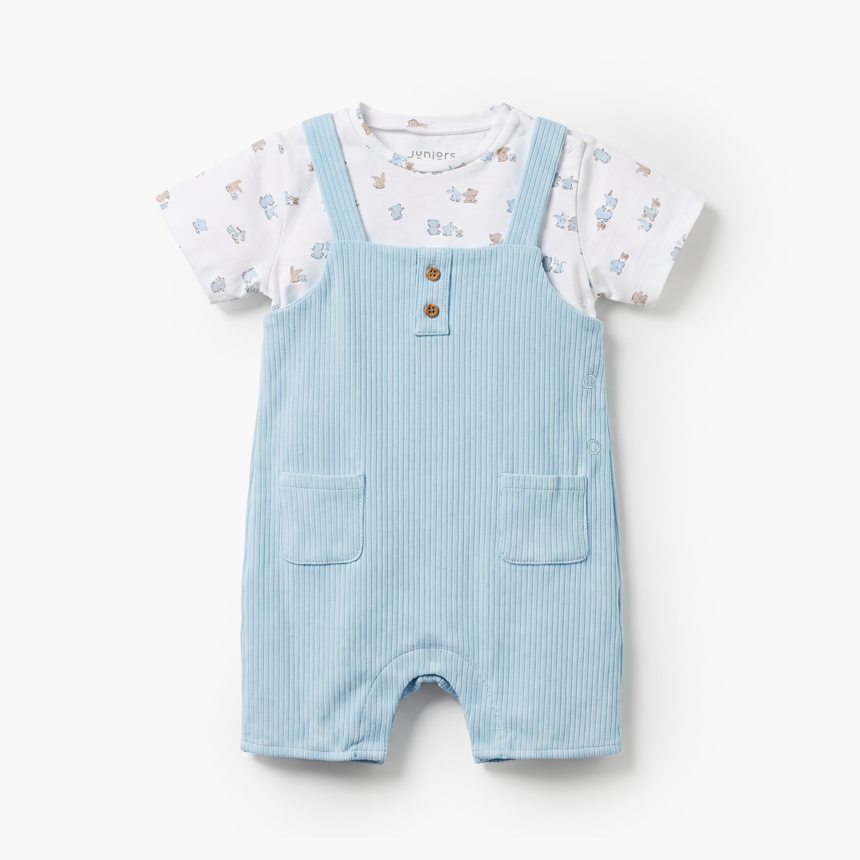 Juniors Crew Neck Short Sleeves Romper with Bunny Print-baby-boys-clothing-rompers-image-2