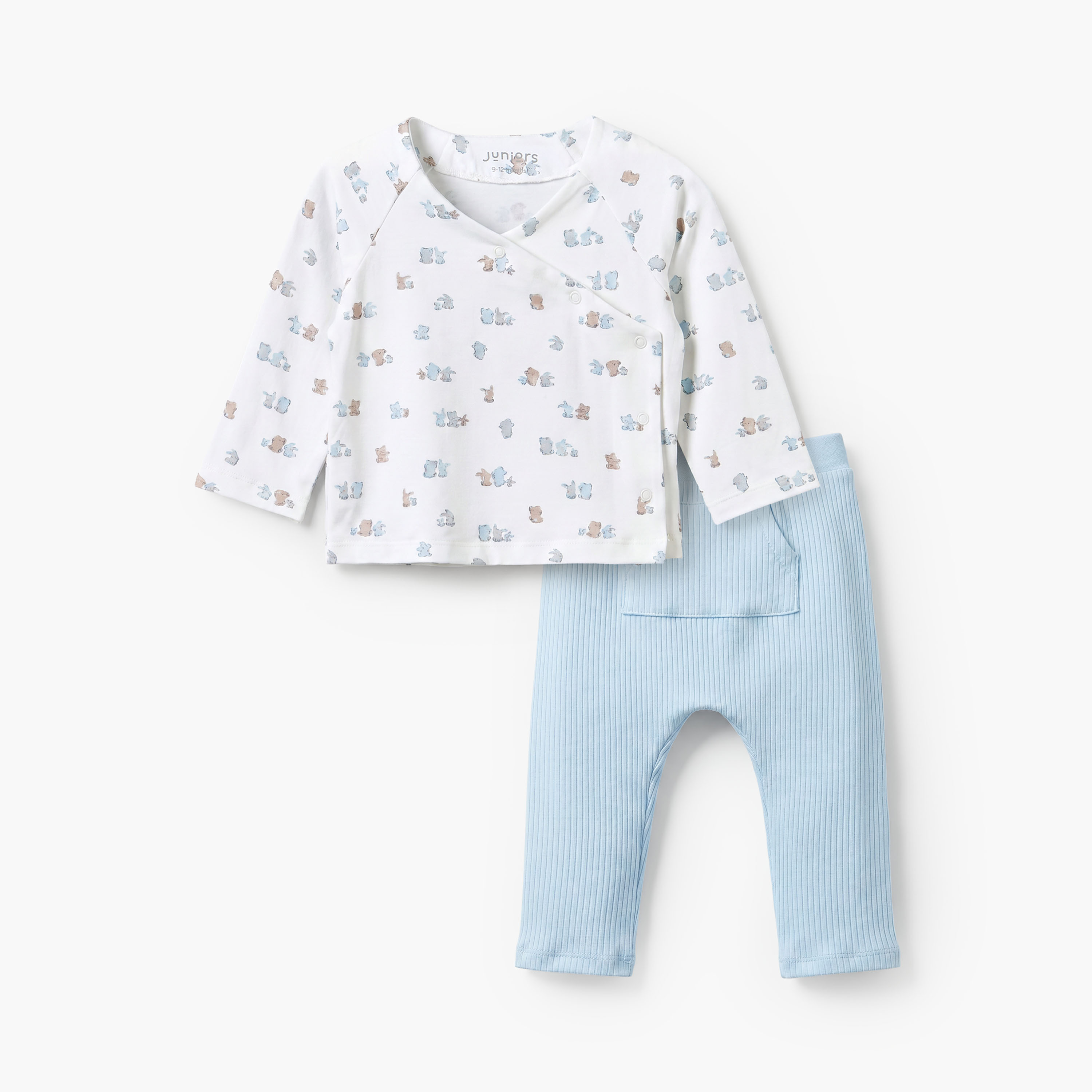 Juniors Cotton V-neck Long Sleeves Pyjama Set with Bunny Print-baby-boys-clothing-nightwear-pyjamasets-image-2