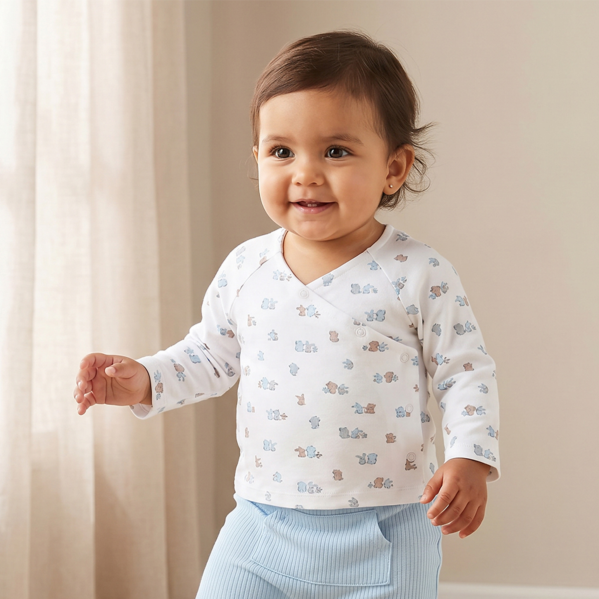 Juniors Cotton V-neck Long Sleeves Pyjama Set with Bunny Print-baby-boys-clothing-nightwear-pyjamasets-image-1