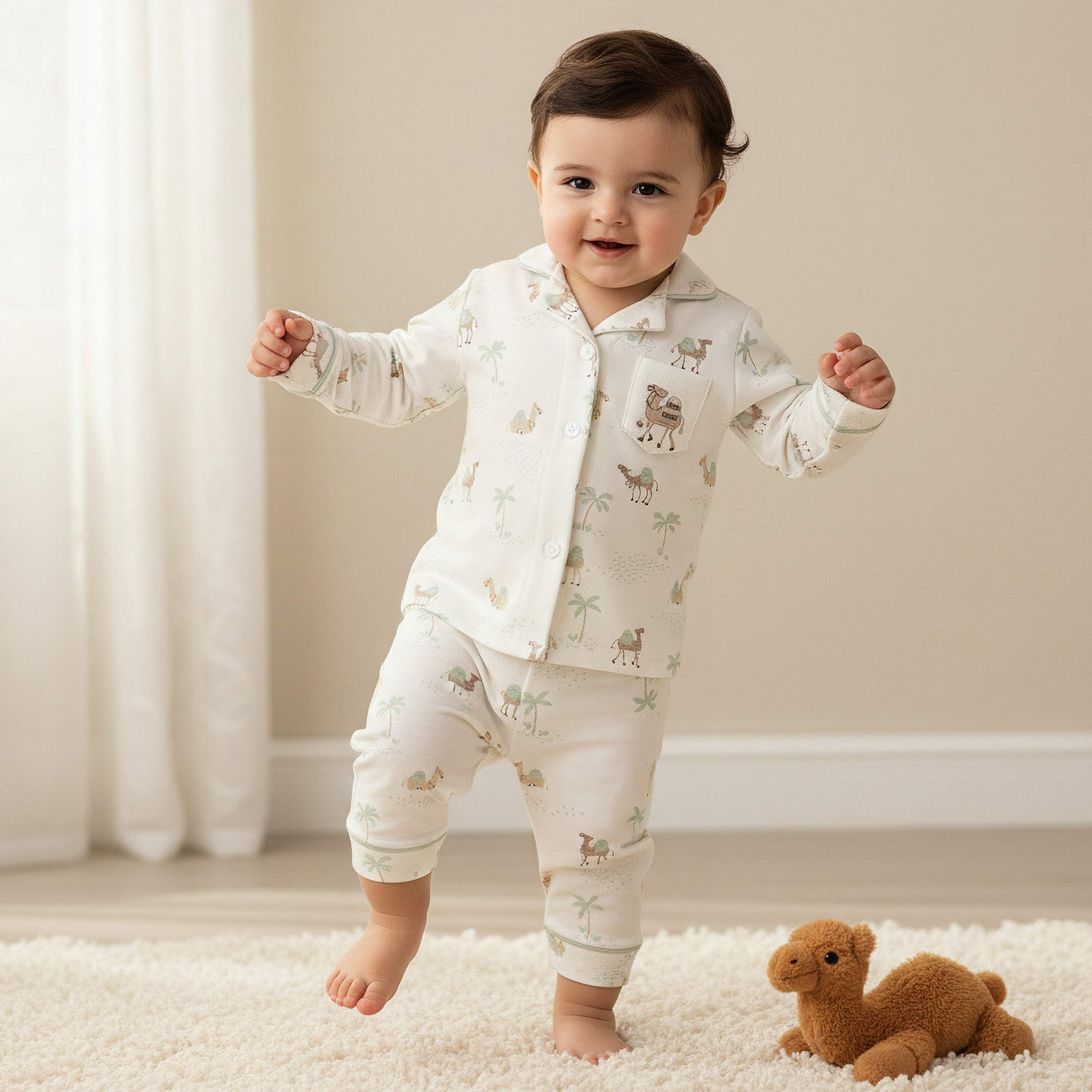 Juniors Cotton Collared Neck Long Sleeve Pyjama Set with Camel Print-baby-boys-clothing-nightwear-pyjamasets-image-1