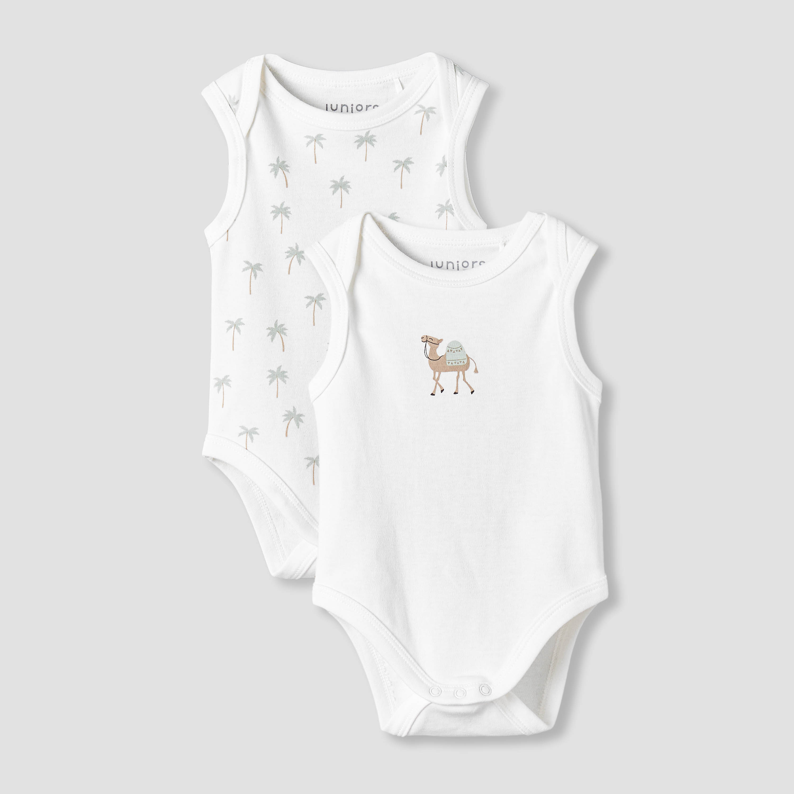 Pack of 2 Juniors Round Neck Sleeveless Bodysuit with Snap Button Closure-baby-boys-clothing-bodysuits-image-1