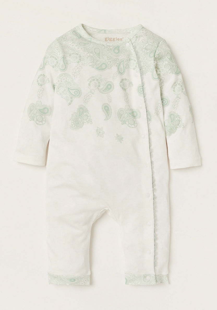 Giggles Paisley Print Sleepsuit with Long Sleeves-Sleepsuits-image-0