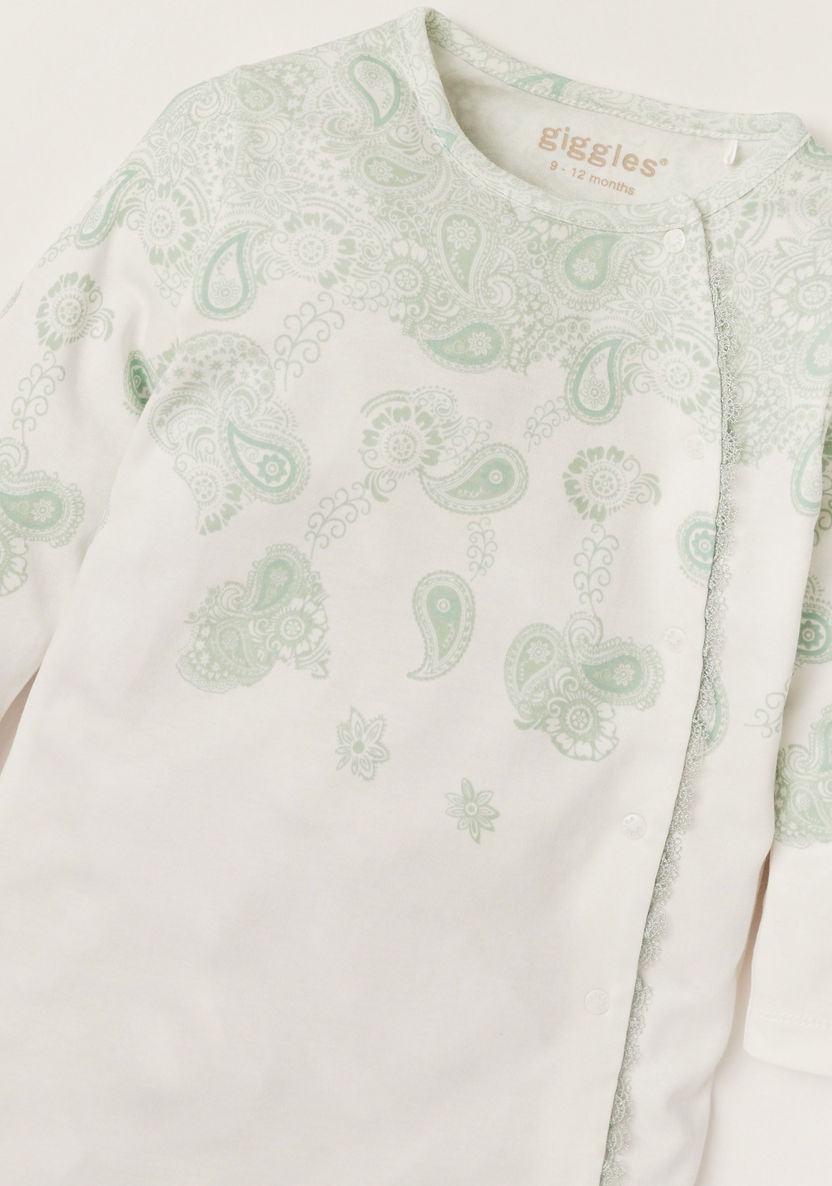 Giggles Paisley Print Sleepsuit with Long Sleeves-Sleepsuits-image-1