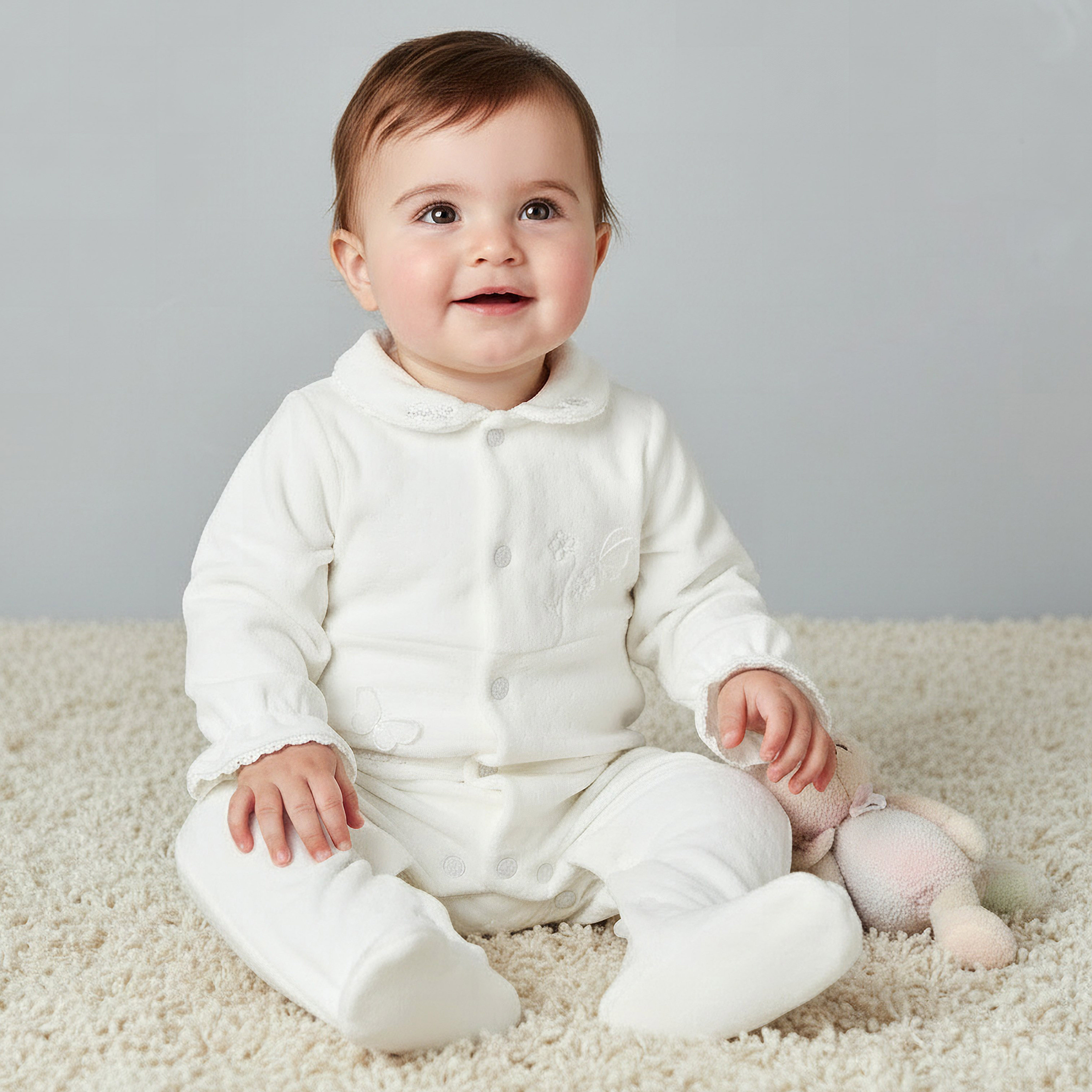 Giggles Peter Pan Collar Long Sleeves Sleepsuit with Butterfly Applique-baby-girls-clothing-nightwear-sleepsuits-image-1